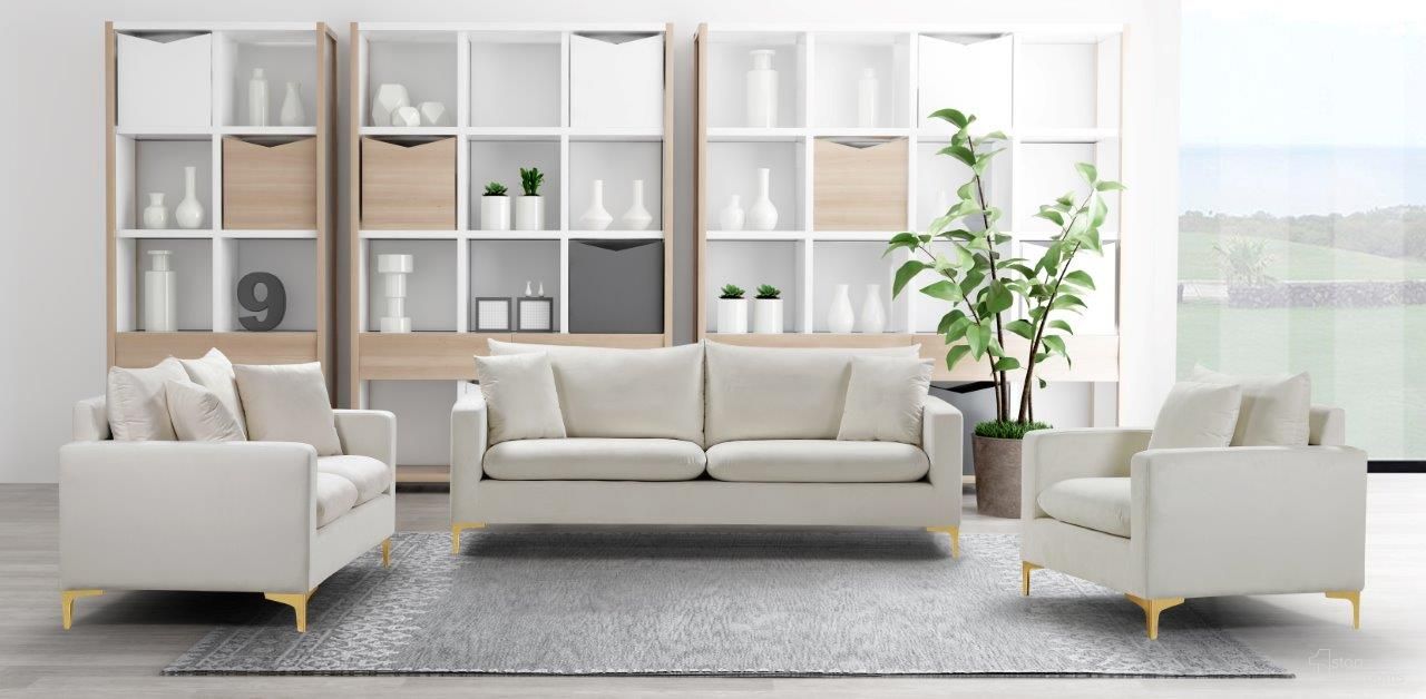The appearance of Naomi Living Room Set In Cream Velvet designed by Meridian in the modern / contemporary interior design. This cream velvet piece of furniture was selected by 1StopBedrooms from Naomi Collection to add a touch of cosiness and style into your home. Sku: 633Cream-S;633Cream-L. Material: Velvet.