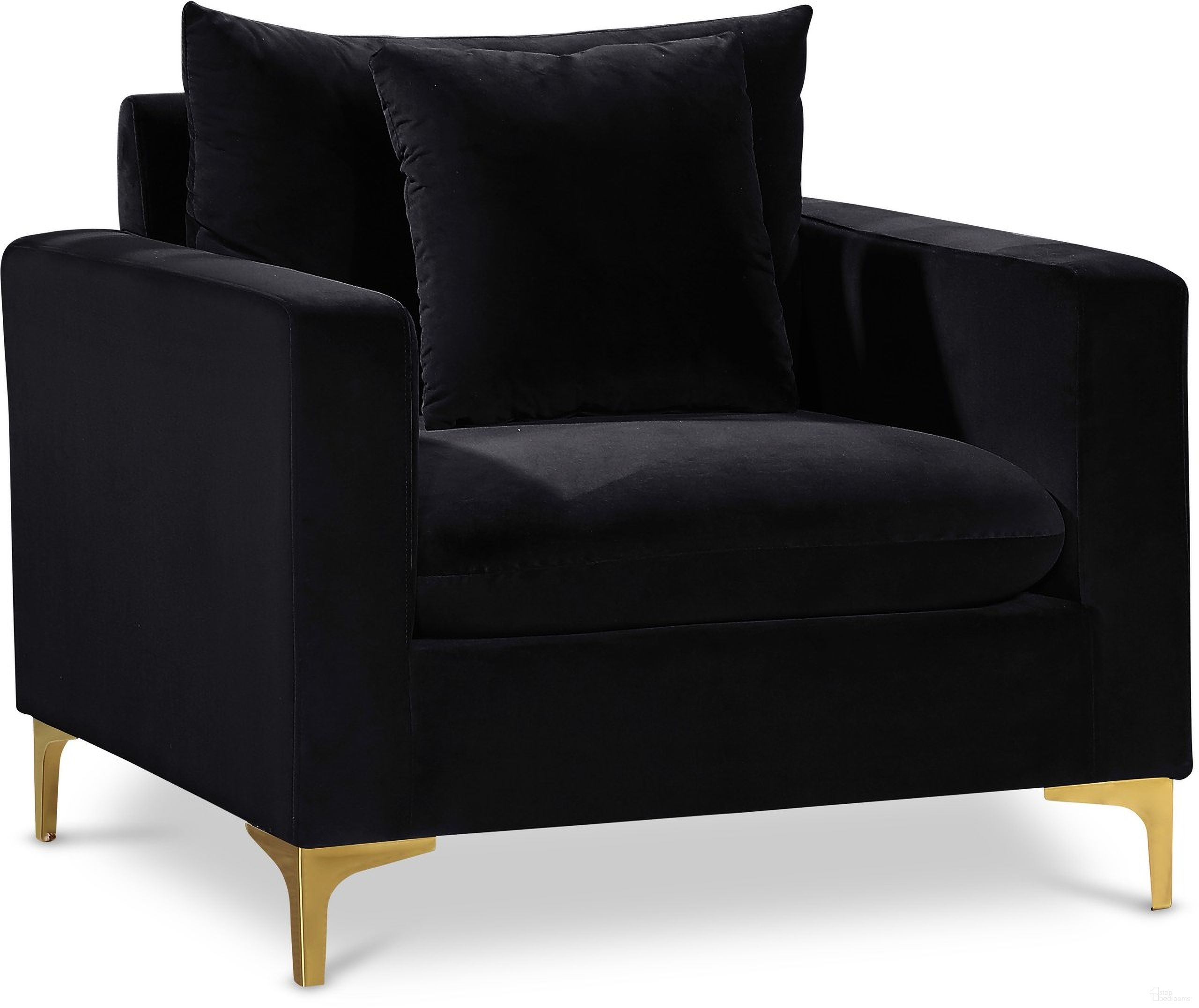 The appearance of Naomi Velvet Chair In Black designed by Meridian in the modern / contemporary interior design. This black piece of furniture was selected by 1StopBedrooms from Naomi Collection to add a touch of cosiness and style into your home. Sku: 633Black-C. Material: Velvet.