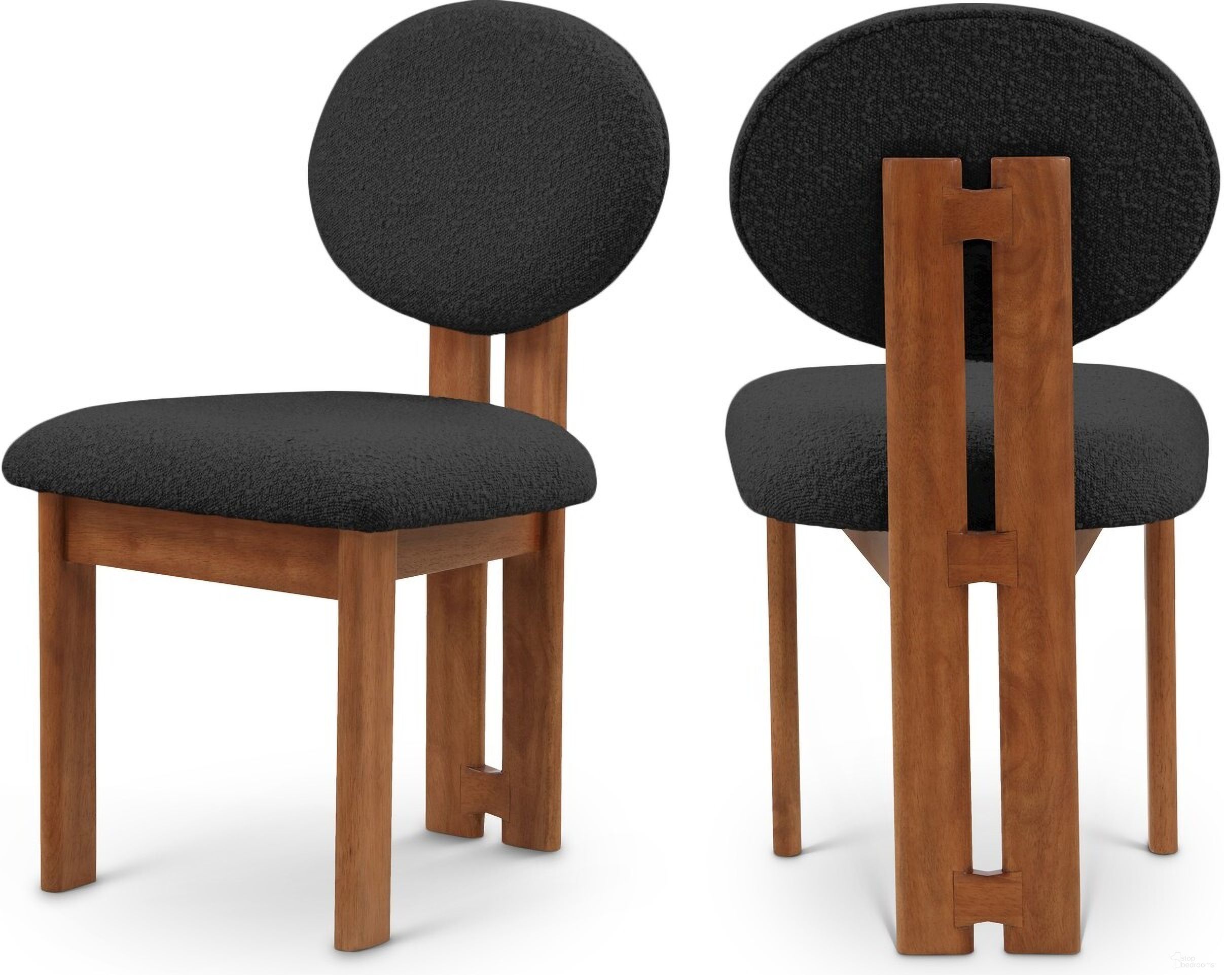 The appearance of Napa Boucle Fabric Dining Chair Set of 2 In Black/Walnut designed by Meridian in the transitional interior design. This black piece of furniture  was selected by 1StopBedrooms from Napa Collection to add a touch of cosiness and style into your home. Sku: 489Black-C. Material: Wood. Chair Type: Side Chair.