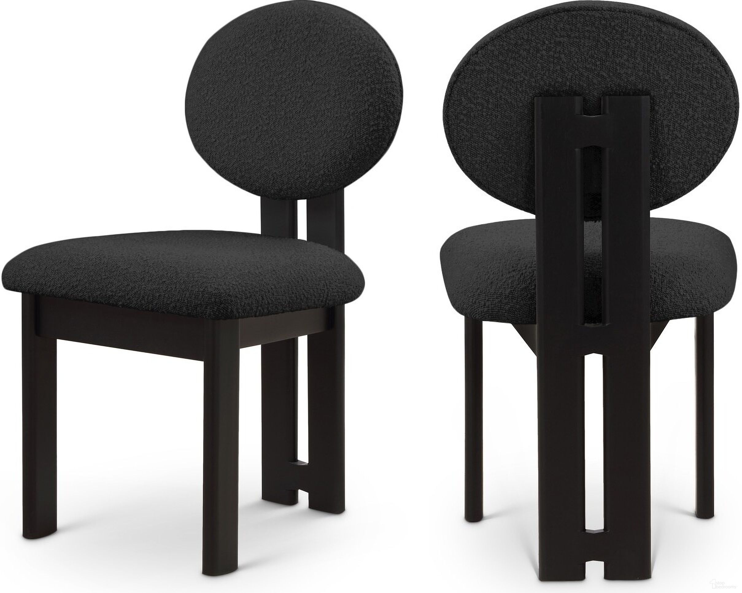 The appearance of Napa Boucle Fabric Dining Chair Set of 2 In Black designed by Meridian in the transitional interior design. This black piece of furniture  was selected by 1StopBedrooms from Napa Collection to add a touch of cosiness and style into your home. Sku: 490Black-C. Material: Wood. Chair Type: Side Chair.