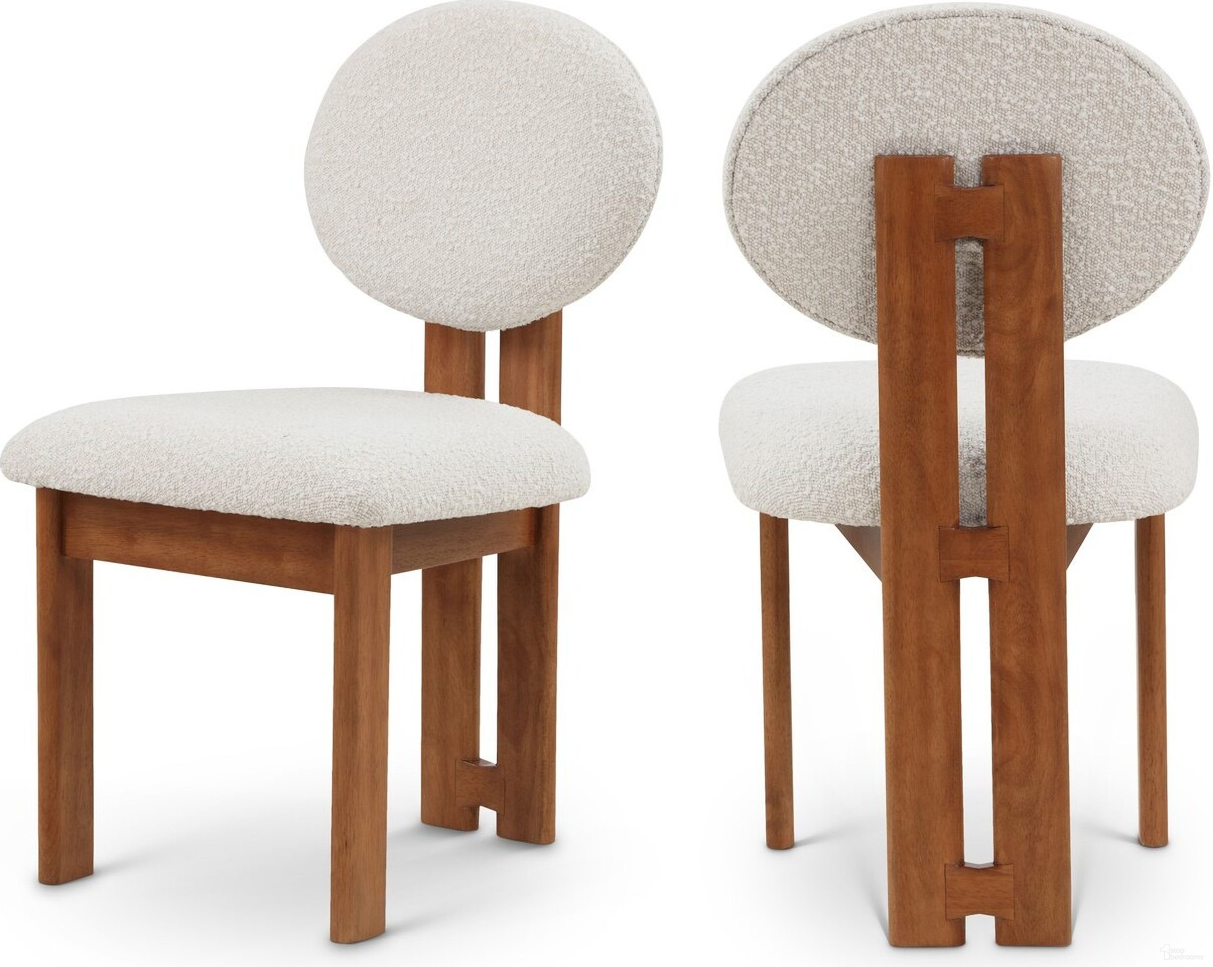 The appearance of Napa Boucle Fabric Dining Chair Set of 2 In Cream/Walnut designed by Meridian in the transitional interior design. This cream piece of furniture  was selected by 1StopBedrooms from Napa Collection to add a touch of cosiness and style into your home. Sku: 489Cream-C. Material: Wood. Chair Type: Side Chair.
