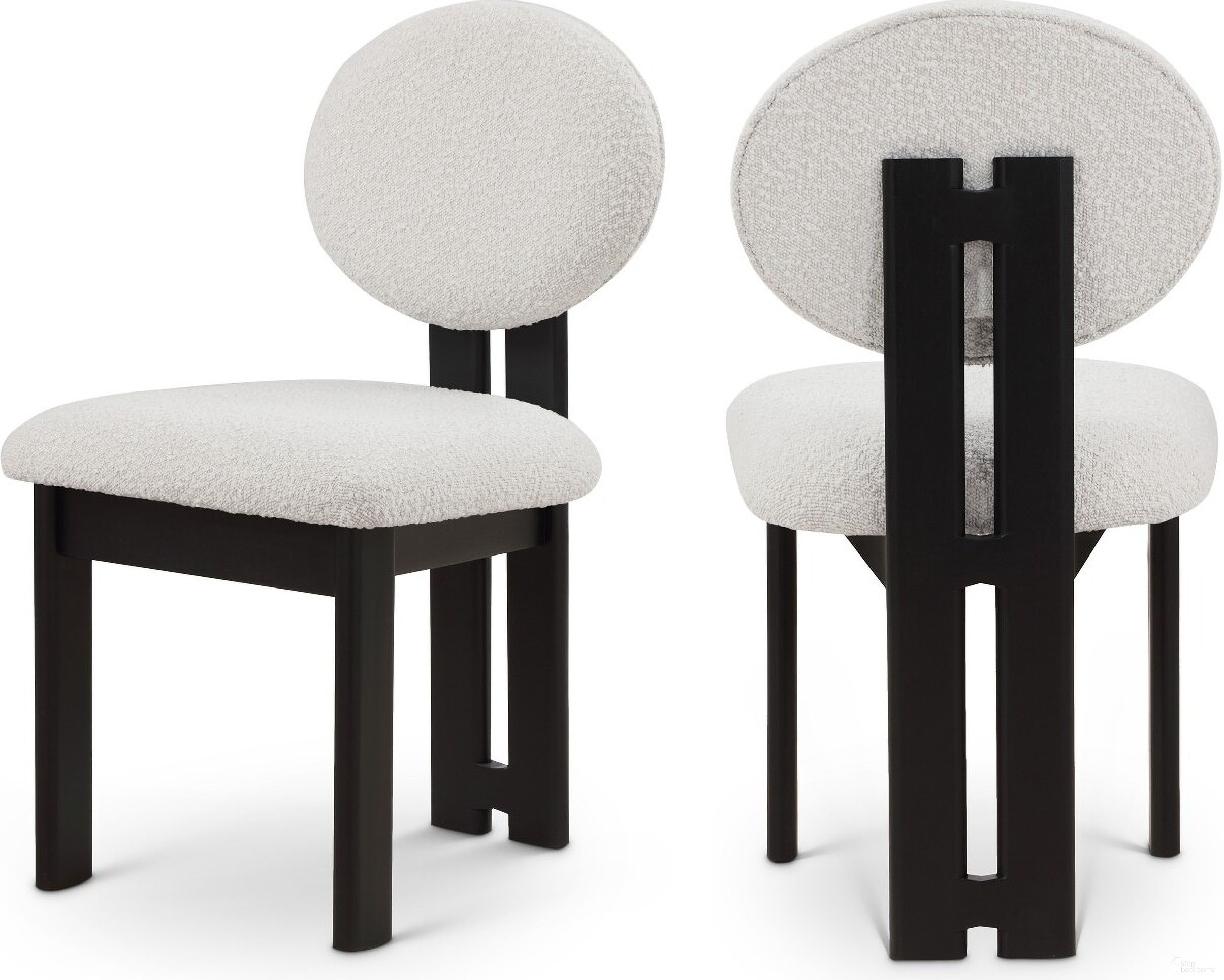 The appearance of Napa Boucle Fabric Dining Chair Set of 2 In Cream/Black designed by Meridian in the transitional interior design. This cream piece of furniture  was selected by 1StopBedrooms from Napa Collection to add a touch of cosiness and style into your home. Sku: 490Cream-C. Material: Wood. Chair Type: Side Chair.