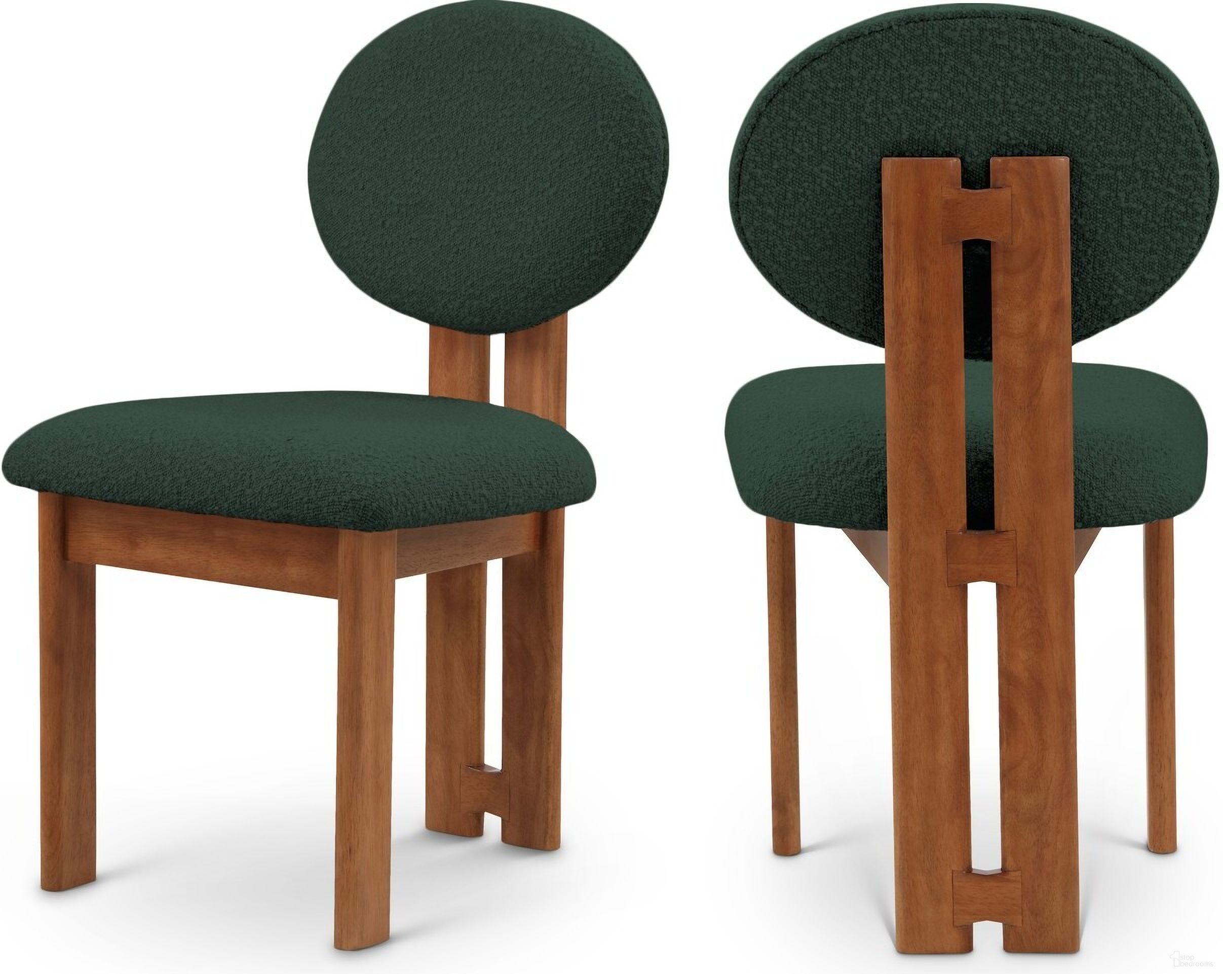 The appearance of Napa Boucle Fabric Dining Chair Set of 2 In Green/Walnut designed by Meridian in the transitional interior design. This green piece of furniture was selected by 1StopBedrooms from Napa Collection to add a touch of cosiness and style into your home. Sku: 489Green-C. Material: Wood. Chair Type: Side Chair.