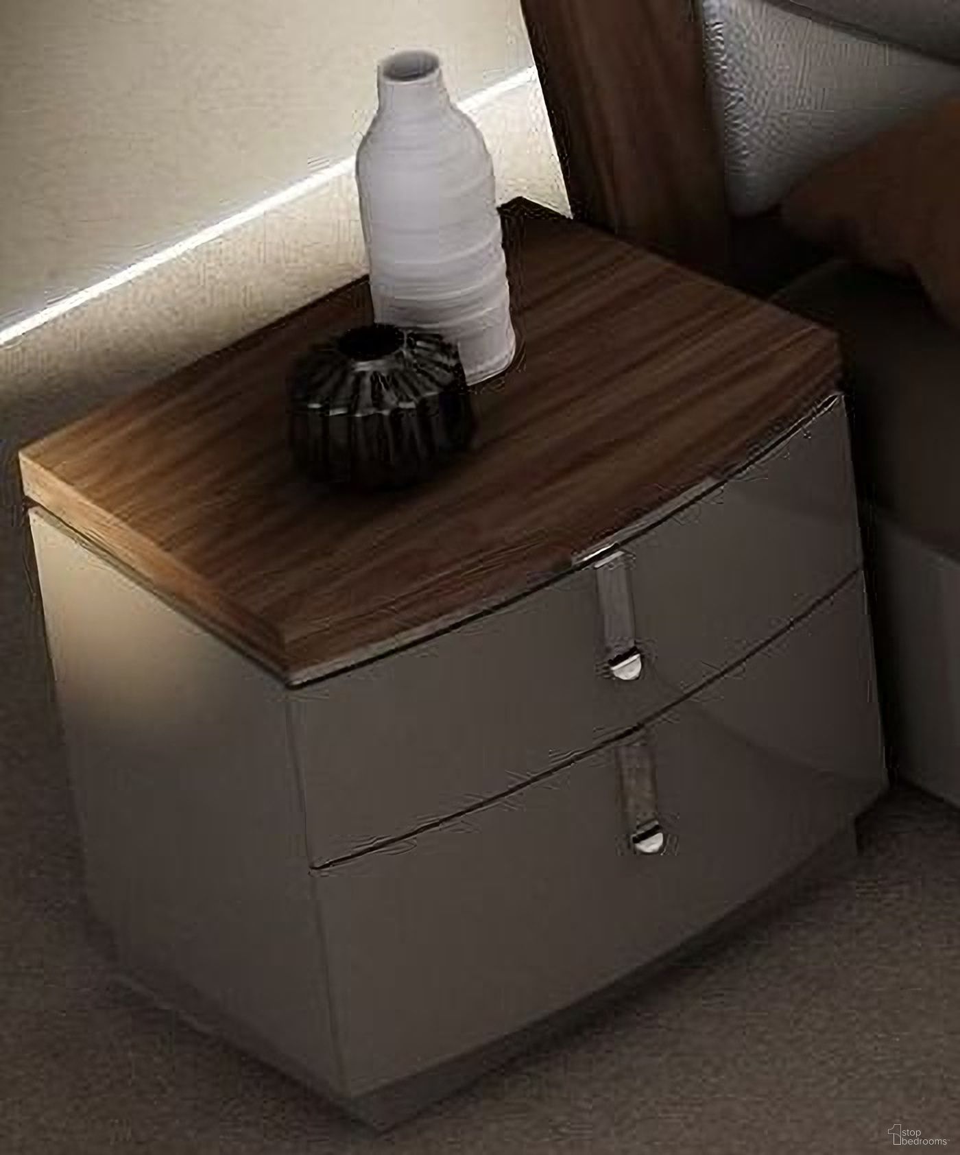 The appearance of Napa Walnut Nightstand designed by J&M in the modern / contemporary interior design. This brown piece of furniture  was selected by 1StopBedrooms from Napa Collection to add a touch of cosiness and style into your home. Sku: 18214-NS.