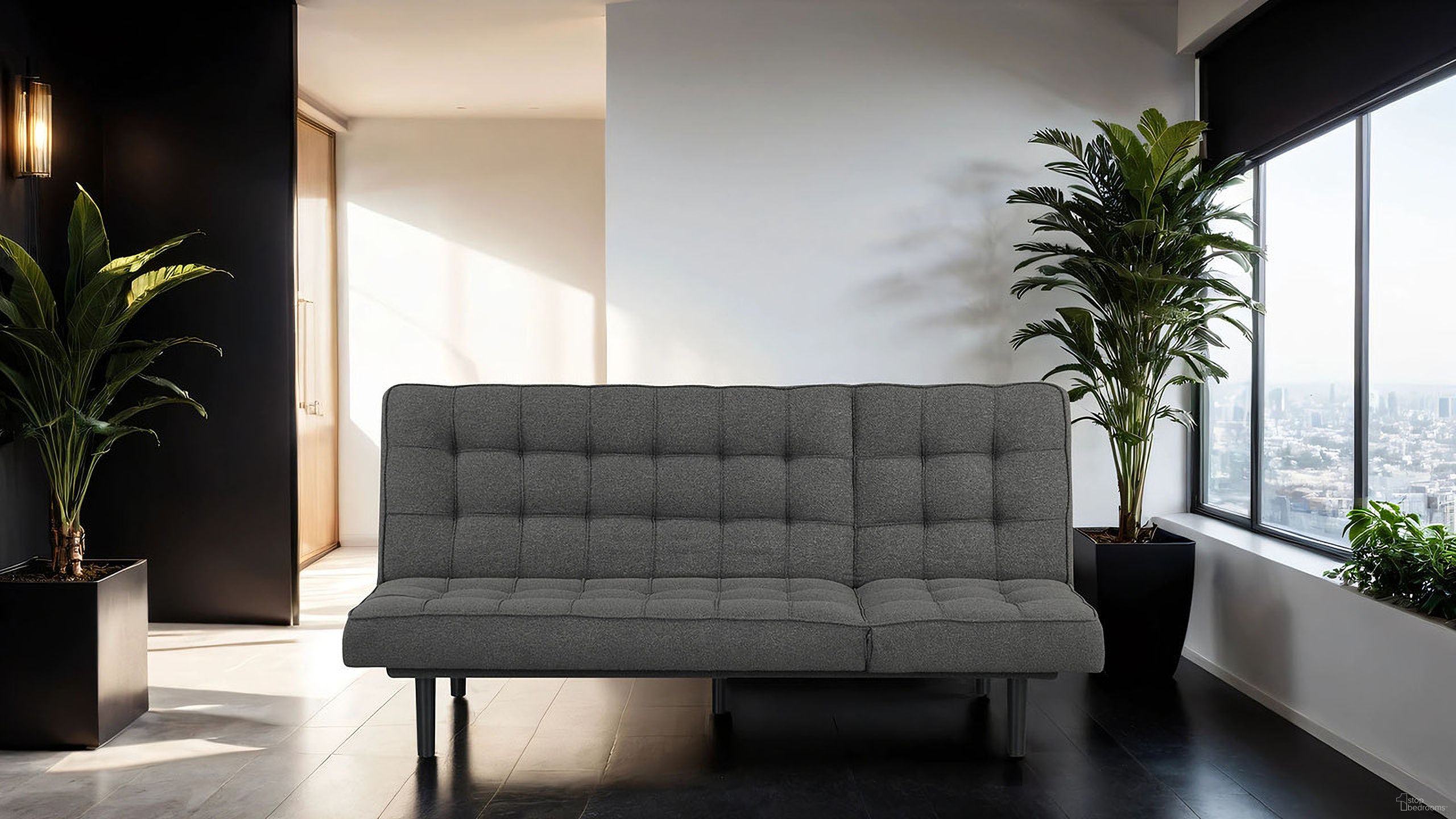 The appearance of Napervill Futon Sofa In Dark Gray designed by Furniture of America in the modern / contemporary interior design. This dark gray piece of furniture  was selected by 1StopBedrooms from Napervill Collection to add a touch of cosiness and style into your home. Sku: FM2802DG. Material: Solid Wood.