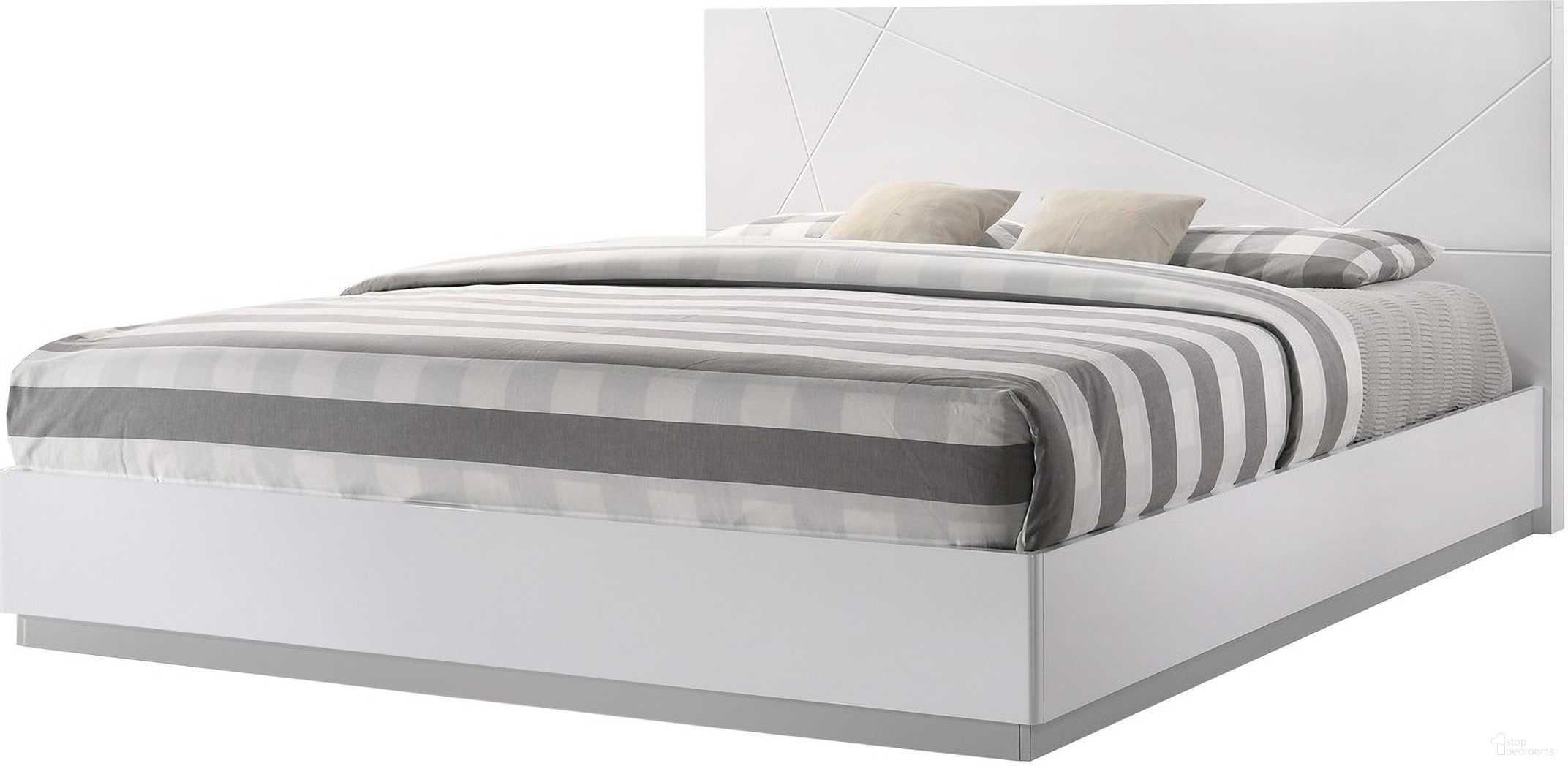 The appearance of Naples White Lacquer Queen Platform Bed designed by J&M in the modern / contemporary interior design. This white piece of furniture  was selected by 1StopBedrooms from Naples Collection to add a touch of cosiness and style into your home. Sku: 17686-Q. Bed Type: Platform Bed. Material: Wood. Bed Size: Queen.