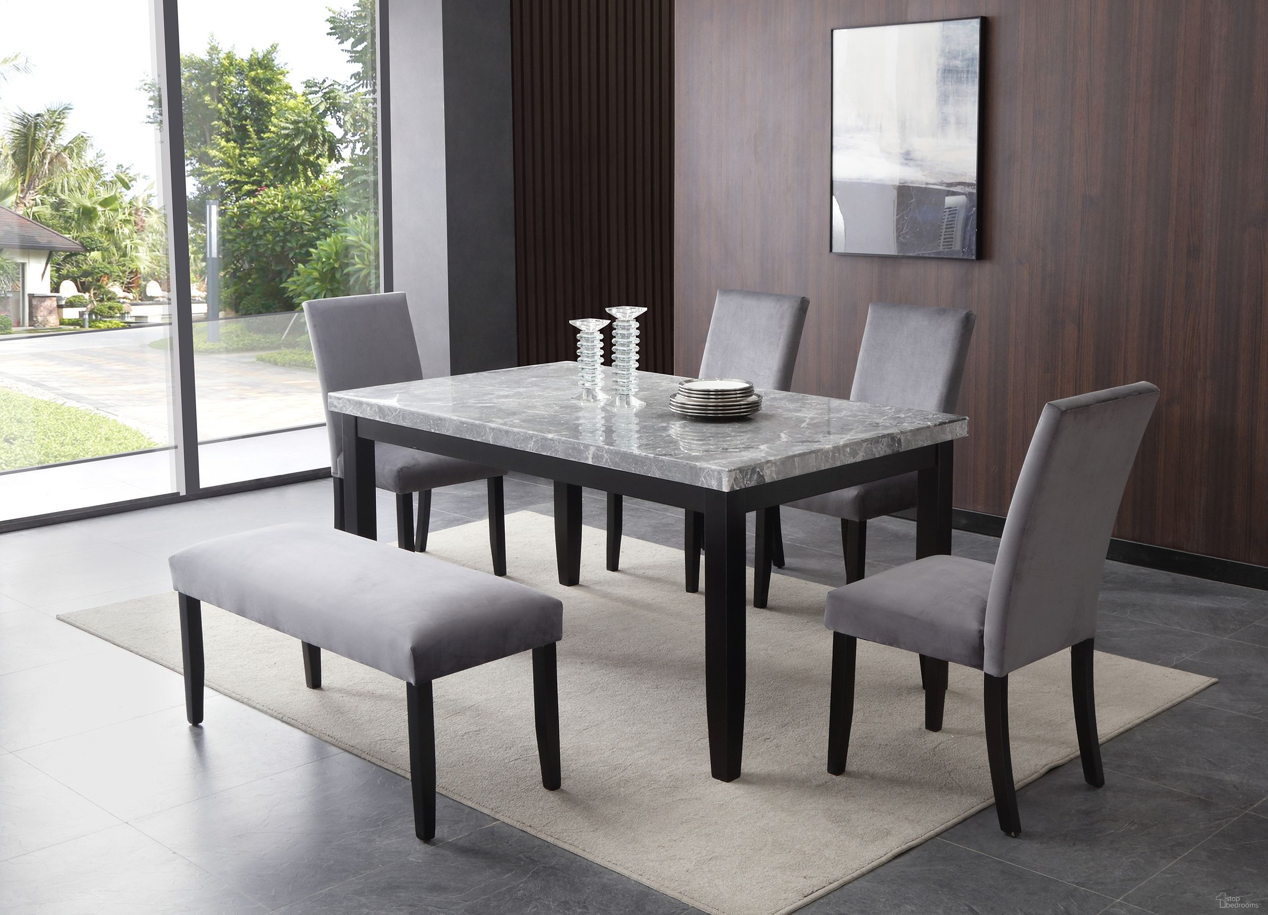 The appearance of Napoli 6-Piece 64-Inch Marble Dining Set In Gray designed by Steve Silver in the transitional interior design. This gray piece of furniture was selected by 1StopBedrooms from Napoli Collection to add a touch of cosiness and style into your home. Sku: NL500BNG;NL500GT;NL500SG;NL500SG;NL500SG;NL500SG. Material: Rubberwood.