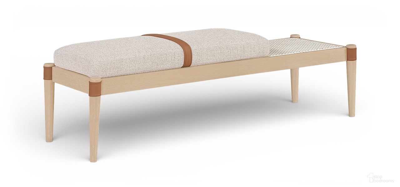 Nara Linen Textured Fabric Upholstered Bench In Beige