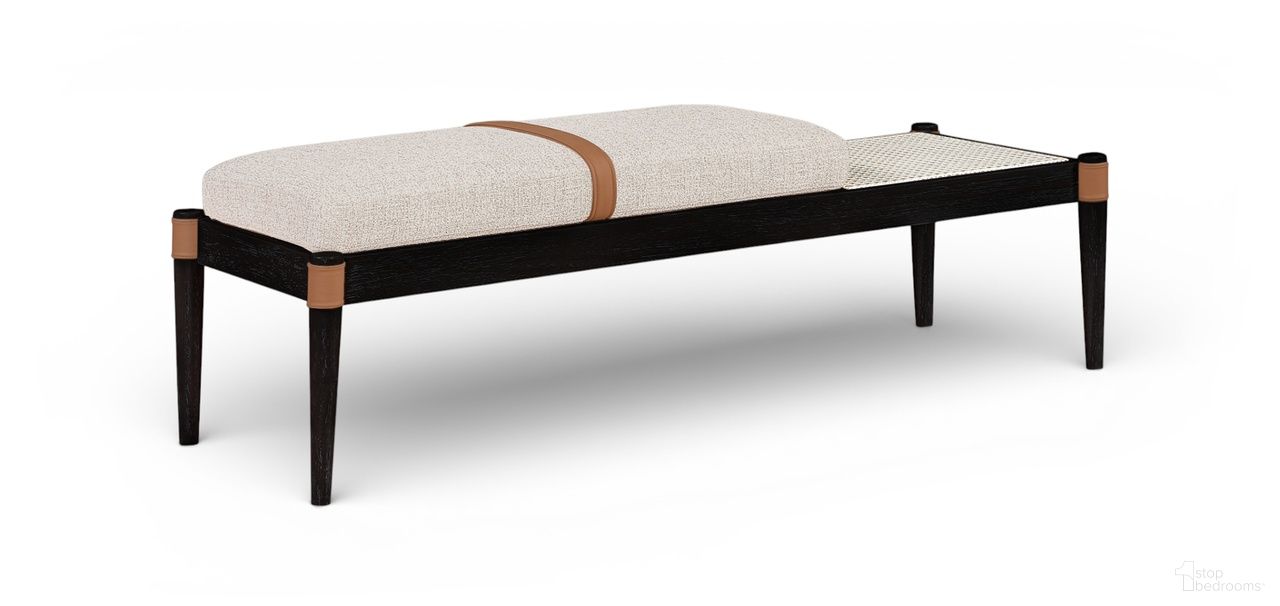 Nara Linen Textured Fabric Upholstered Bench In Beige
