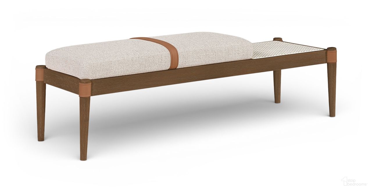 Nara Linen Textured Fabric Upholstered Bench In Beige