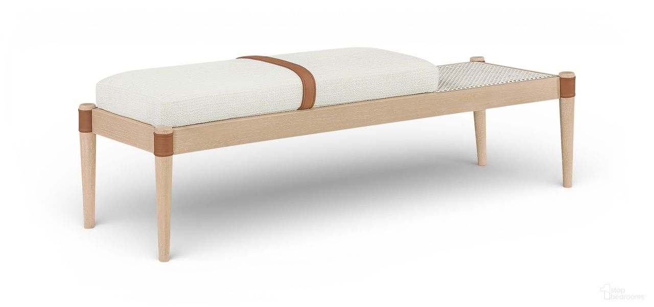 Nara Linen Textured Fabric Upholstered Bench In Cream