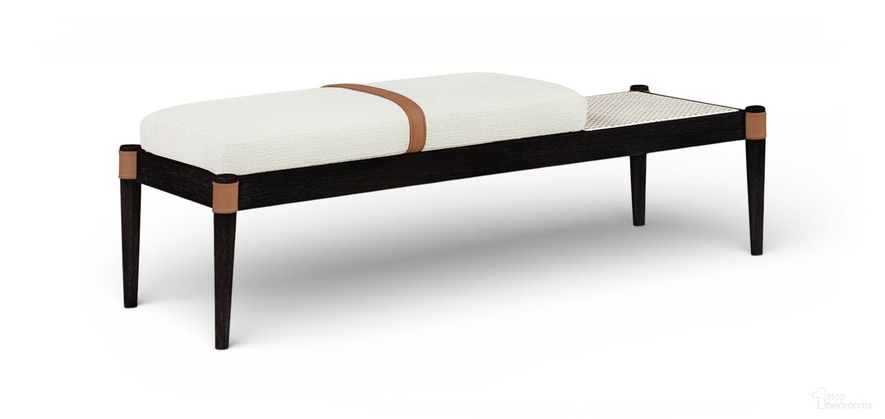Nara Linen Textured Fabric Upholstered Bench In Cream
