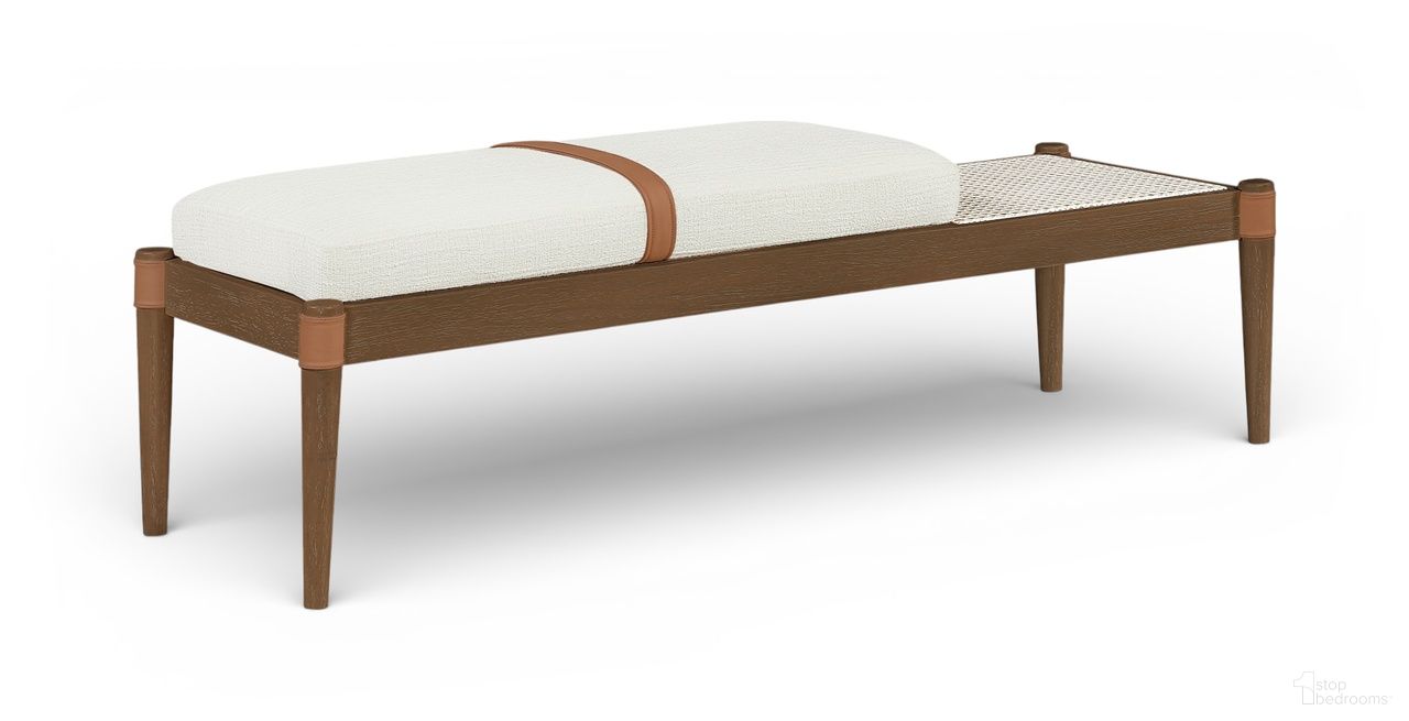 Nara Linen Textured Fabric Upholstered Bench In Cream