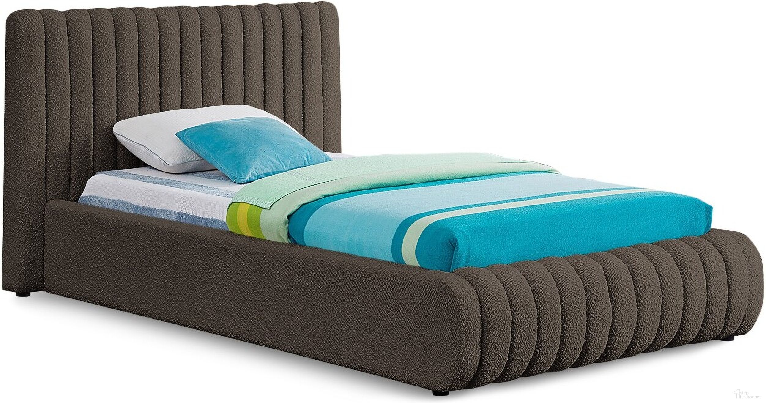 Nash Boucle Fabric Twin Bed In Brown