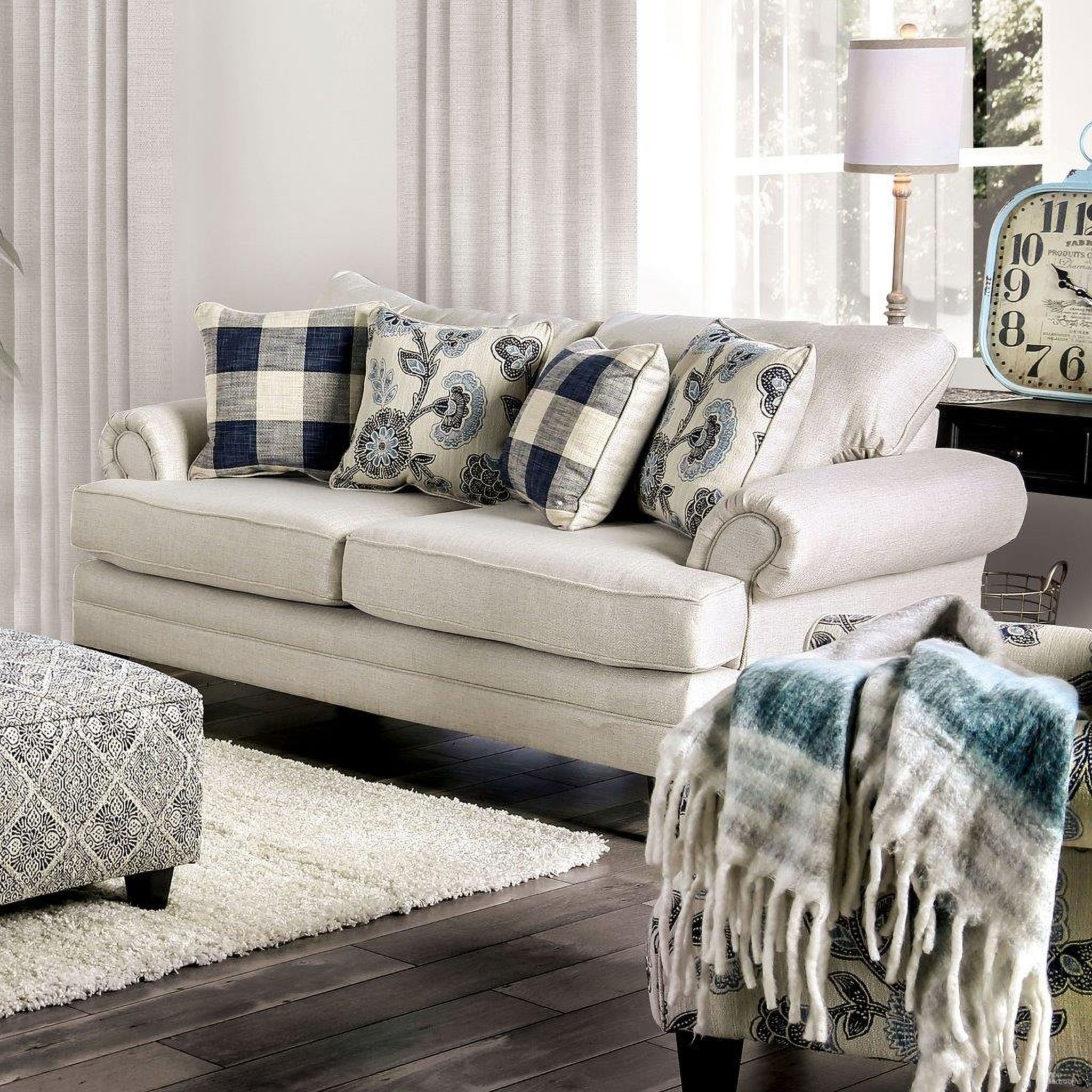 The appearance of Nash Loveseat In Ivory designed by Furniture of America in the transitional interior design. This ivory piece of furniture  was selected by 1StopBedrooms from Nash Collection to add a touch of cosiness and style into your home. Sku: SM8101-LV. Material: Wood.