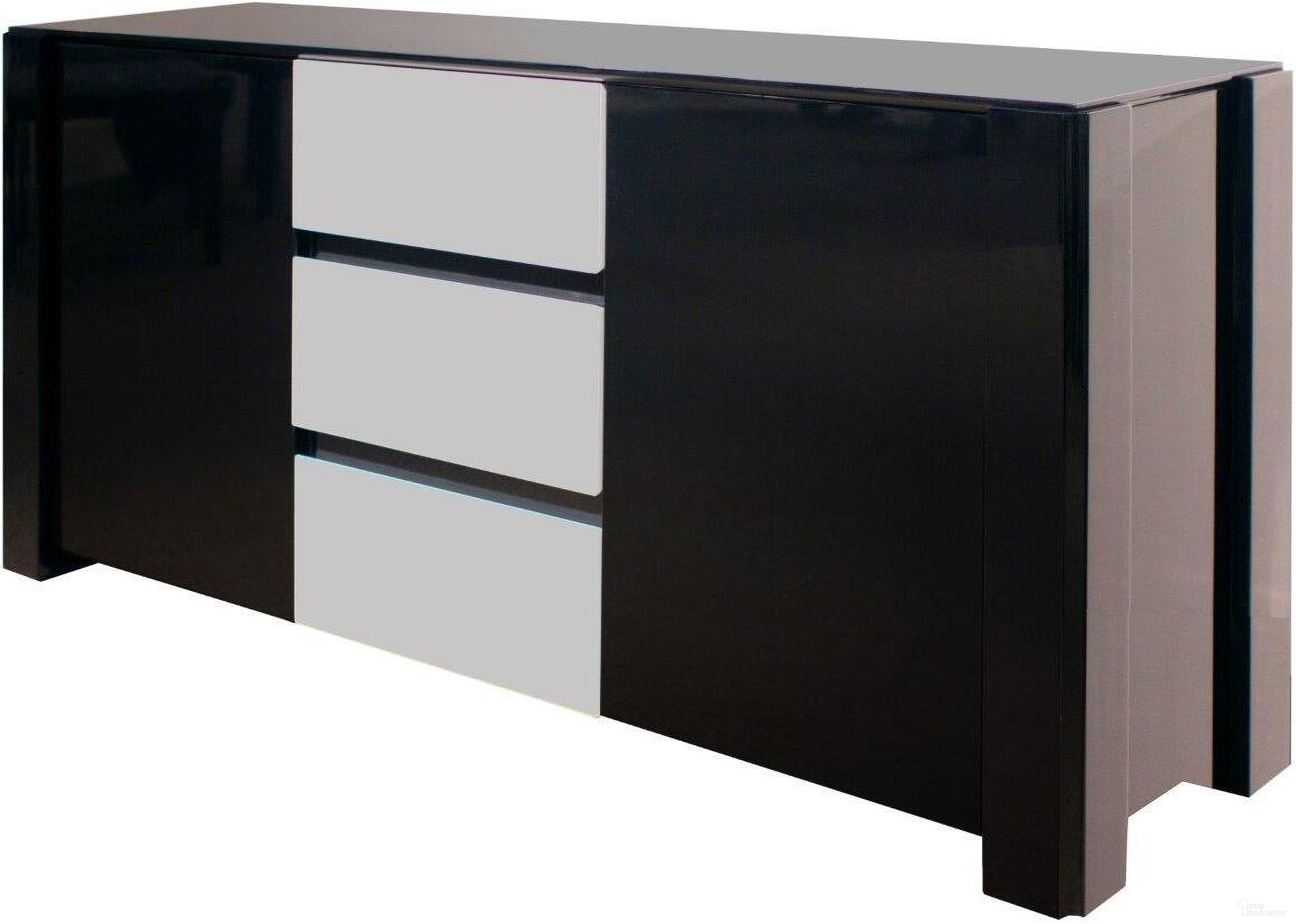 The appearance of Natalia Black Lacquer Buffet designed by Sharelle Furnishings in the modern / contemporary interior design. This black piece of furniture  was selected by 1StopBedrooms from Natalia Collection to add a touch of cosiness and style into your home. Sku: NATALIA-BG-BUFFET. Material: Bonded Leather.