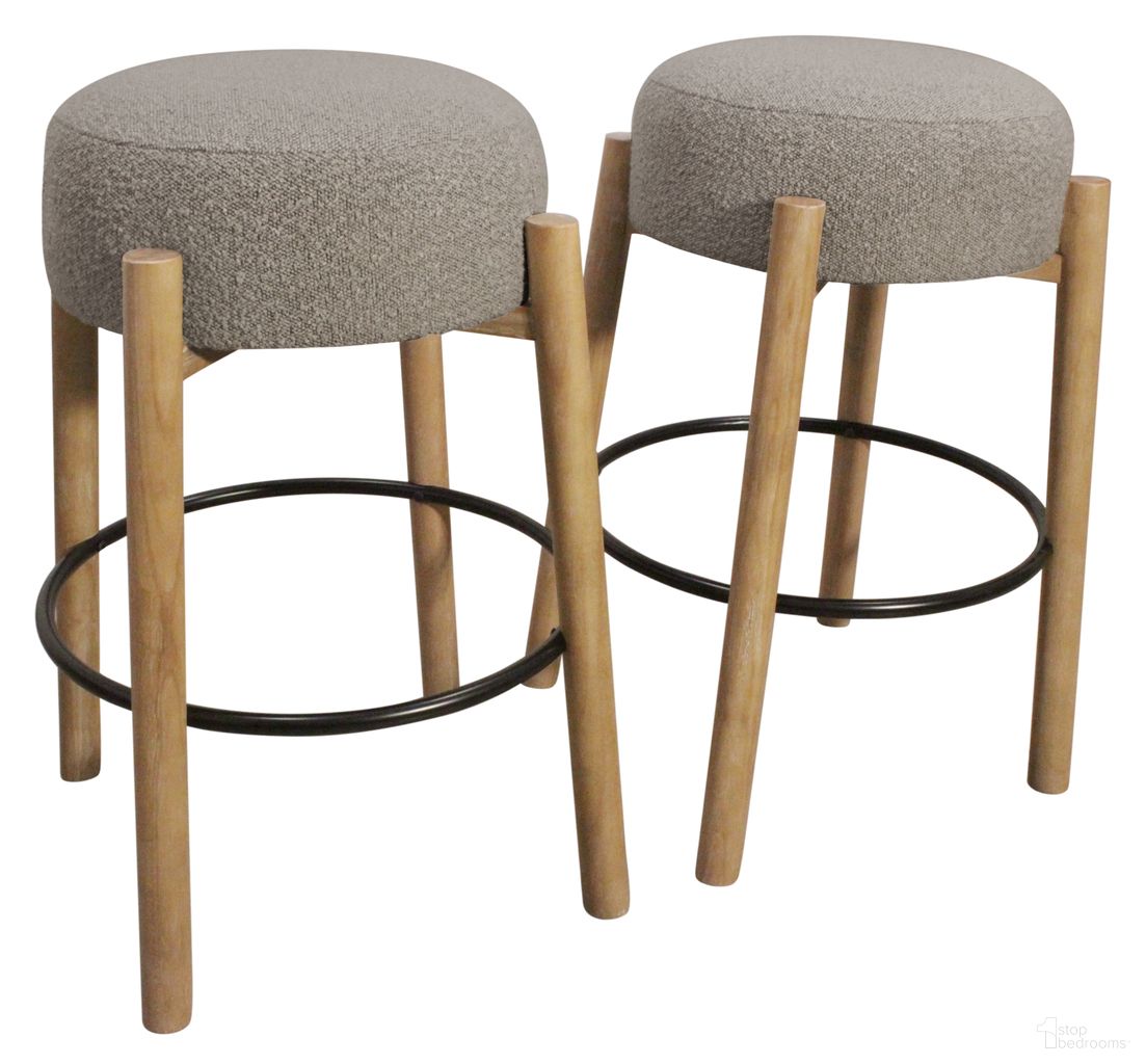 The appearance of Natalia Boucle Fabric Barstool Set of 2 In Gray designed by Moti in the transitional interior design. This silver piece of furniture was selected by 1StopBedrooms from Natalia Collection to add a touch of cosiness and style into your home. Sku: 88011117. Material: Solid Wood.
