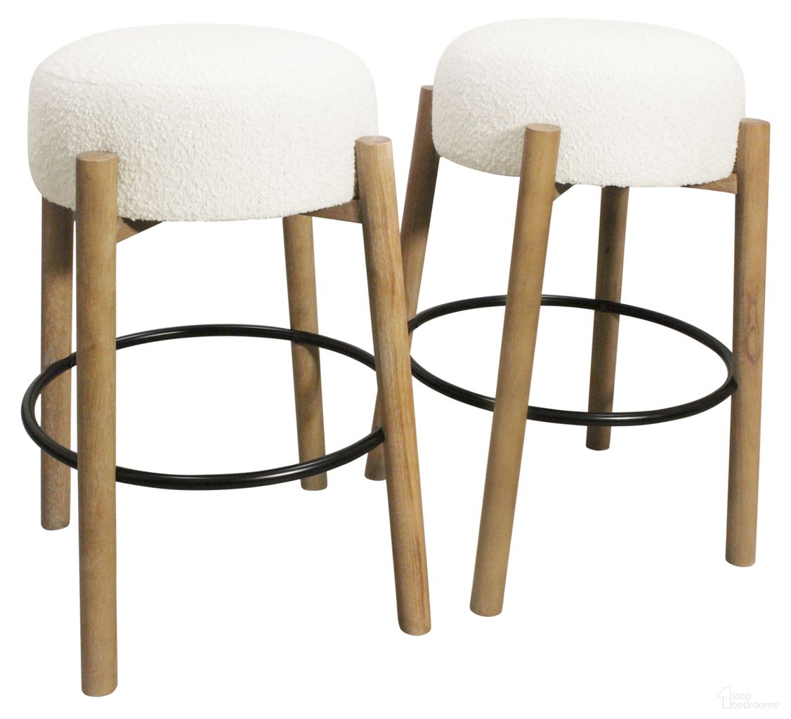 The appearance of Natalia Boucle Fabric Barstool Set of 2 In Ivory designed by Moti in the transitional interior design. This ivory piece of furniture  was selected by 1StopBedrooms from Natalia Collection to add a touch of cosiness and style into your home. Sku: 88011119. Material: Solid Wood.