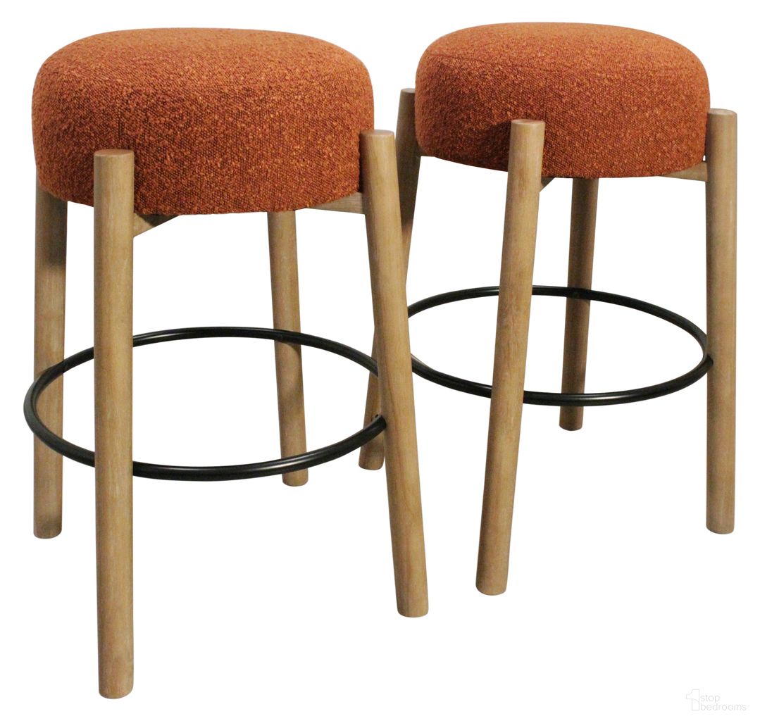 The appearance of Natalia Boucle Fabric Barstool Set of 2 In Rust designed by Moti in the transitional interior design. This rust piece of furniture was selected by 1StopBedrooms from Natalia Collection to add a touch of cosiness and style into your home. Sku: 88011118. Material: Solid Wood.