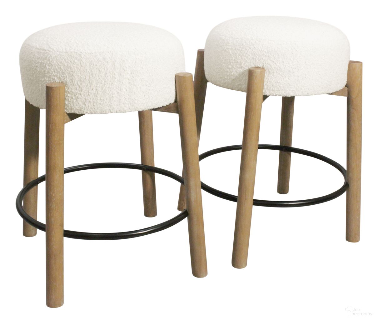 The appearance of Natalia Boucle Fabric Counter Stool Set of 2 In Ivory designed by Moti in the transitional interior design. This ivory piece of furniture  was selected by 1StopBedrooms from Natalia Collection to add a touch of cosiness and style into your home. Sku: 88011116. Material: Solid Wood.