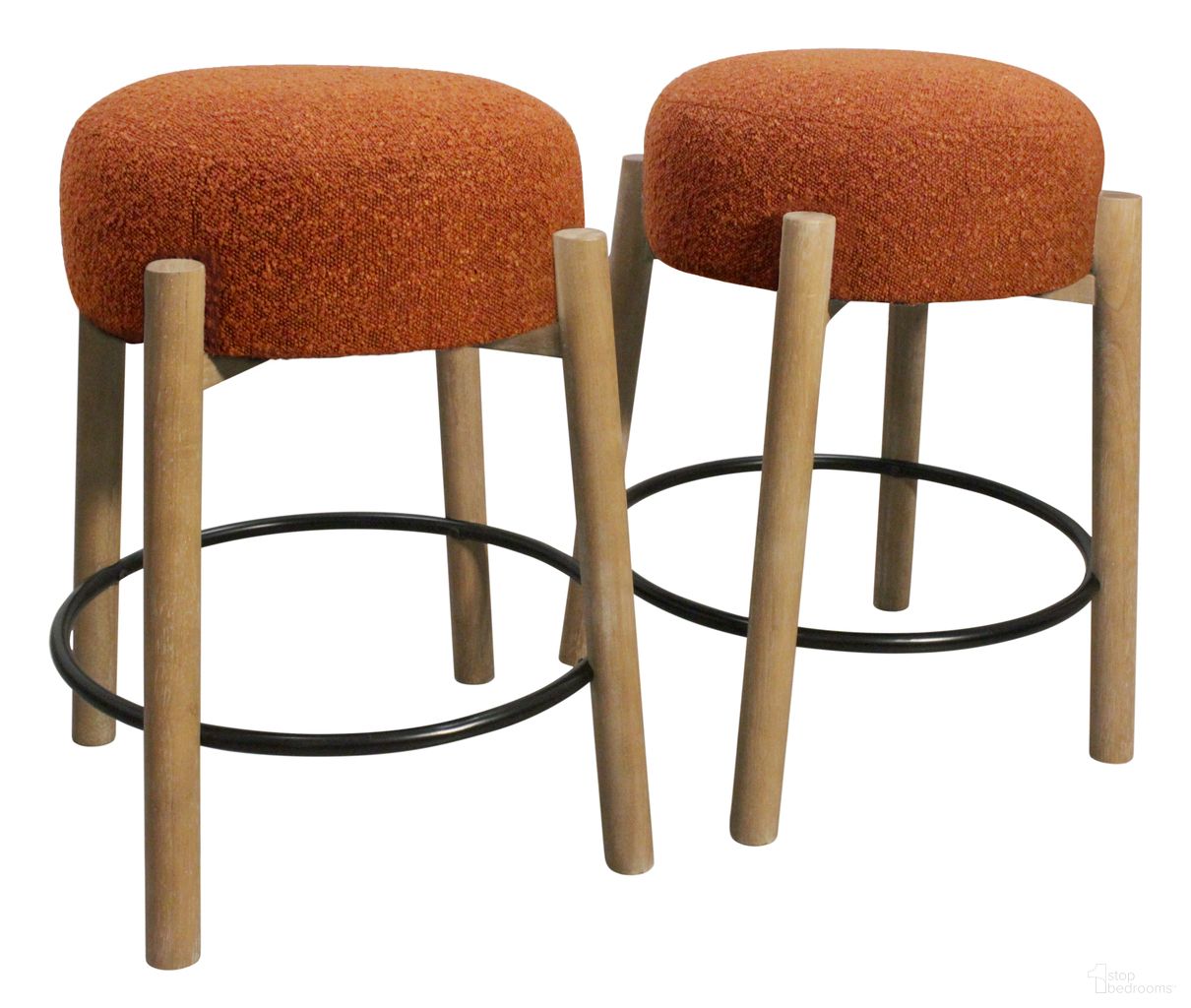 The appearance of Natalia Boucle Fabric Counter Stool Set of 2 In Rust designed by Moti in the transitional interior design. This rust piece of furniture was selected by 1StopBedrooms from Natalia Collection to add a touch of cosiness and style into your home. Sku: 88011115. Material: Solid Wood.