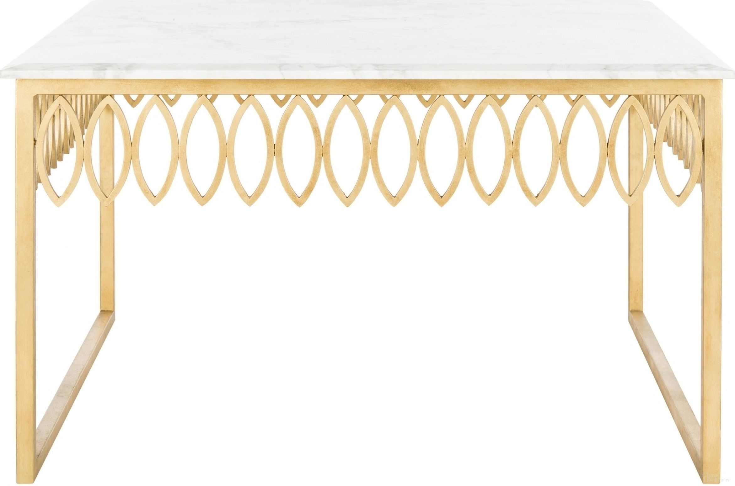 The appearance of Natalia Cocktail Table In Gold and White designed by Safavieh Couture in the modern / contemporary interior design. This gold/white piece of furniture was selected by 1StopBedrooms from Natalia Collection to add a touch of cosiness and style into your home. Sku: AMH8321A. Material: Metal.