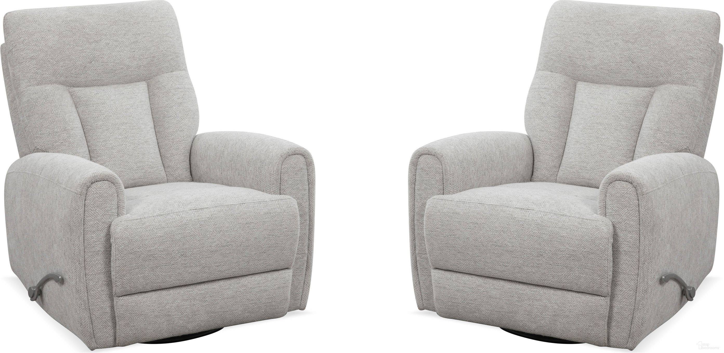 The appearance of Natalia Manual Swivel Glider Recliner Set of 2 In Thunderstorm designed by Parker House in the traditional interior design. This thunderstorm piece of furniture was selected by 1StopBedrooms from Natalia Collection to add a touch of cosiness and style into your home. Sku: MNAT-812GS-THSM;MNAT-812GS-THSM. Material: Polyester.