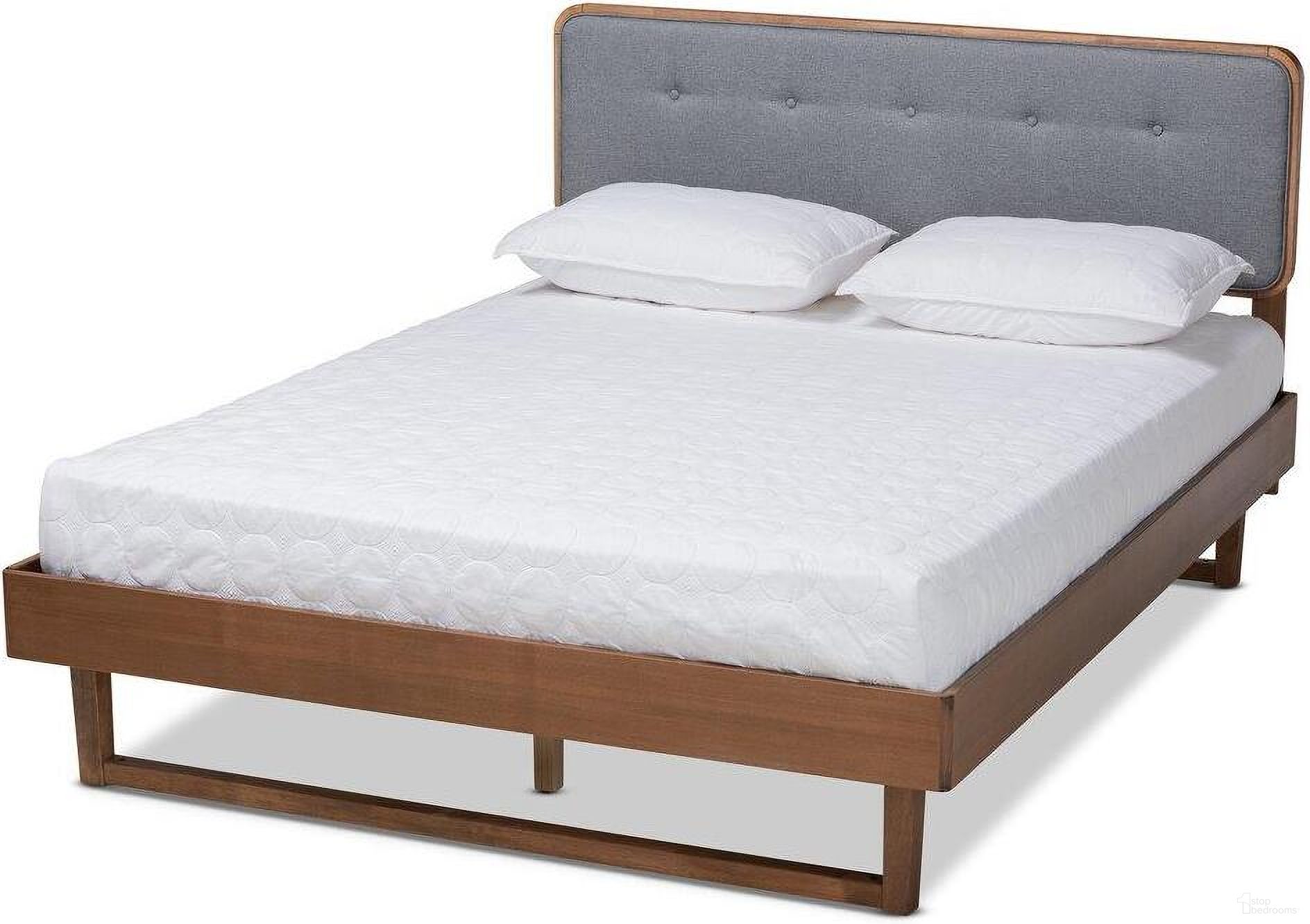 The appearance of Natalia Mid-Century Modern Dark Grey Fabric Upholstered and Ash Walnut Finished Wood Queen Size Platform Bed designed by Baxton Studio in the transitional interior design. This dark grey piece of furniture was selected by 1StopBedrooms from Natalia Collection to add a touch of cosiness and style into your home. Sku: Natalia-Dark Grey/Ash Walnut-Queen. Bed Type: Platform Bed. Material: Polyester. Bed Size: Queen.