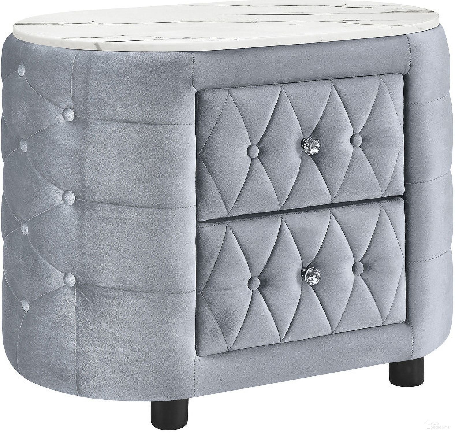 The appearance of Natalia Night Stand In Grey designed by Crown Mark in the glam interior design. This grey piece of furniture was selected by 1StopBedrooms from Natalia Collection to add a touch of cosiness and style into your home. Sku: 5115GY-2. Material: Plywood.
