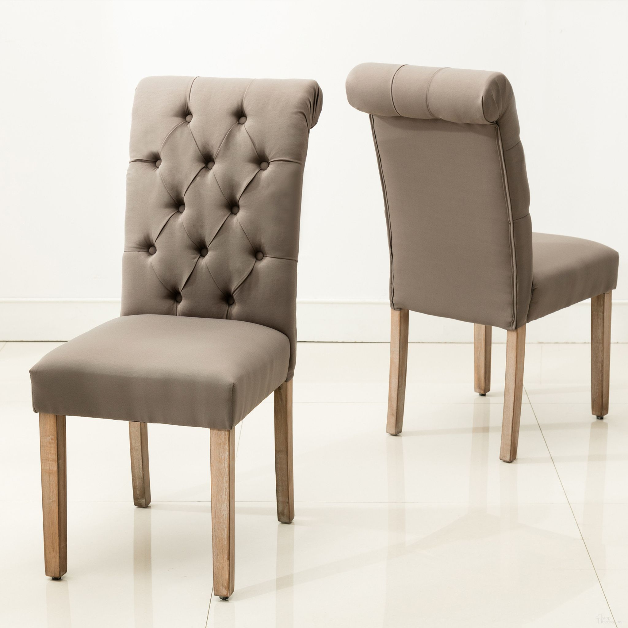 The appearance of Natalie Roll Top Tufted Linen Dining Chair Set of 2 In Grey designed by AC Pacific in the modern / contemporary interior design. This grey piece of furniture was selected by 1StopBedrooms from to add a touch of cosiness and style into your home. Sku: D-006-GREY. Material: Wood. Chair Type: Side Chair.