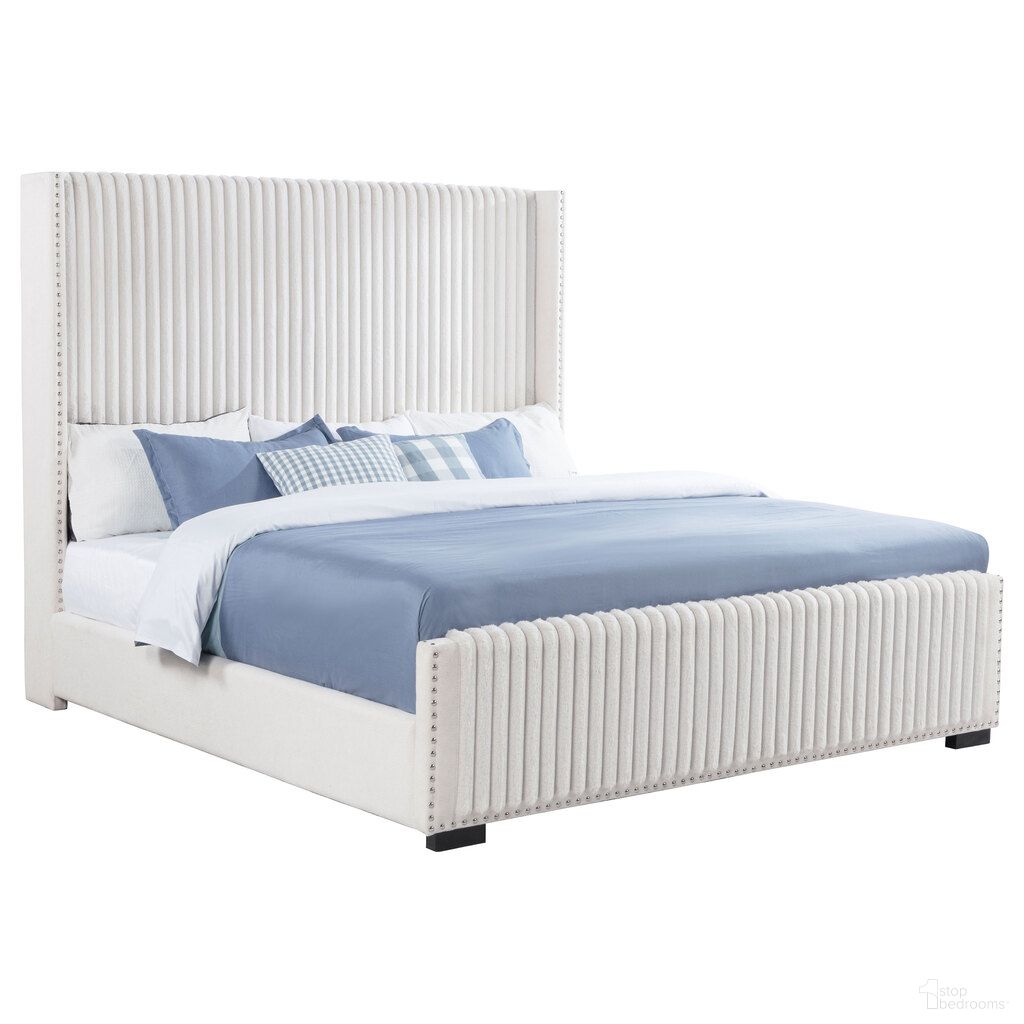 The appearance of Natasha 65 Inch Upholstered Eastern King Wingback Bed In Cream designed by Coaster in the modern / contemporary interior design. This cream piece of furniture  was selected by 1StopBedrooms from Natasha Collection to add a touch of cosiness and style into your home. Sku: 306051KE. Material: Polyester. Bed Size: King. Bed Type: Upholstered Bed.
