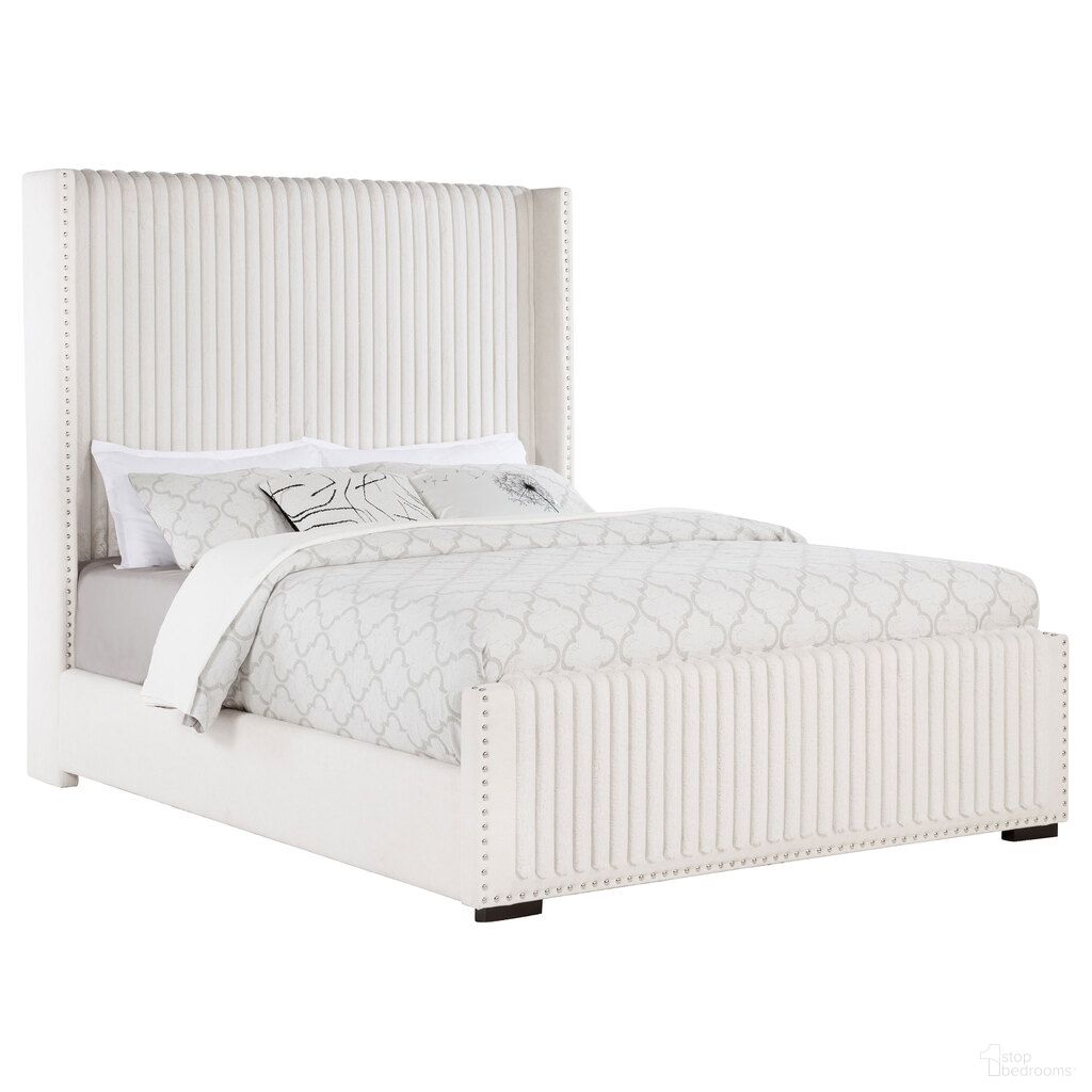 Natasha 65 Inch Upholstered Queen Wingback Bed In Cream