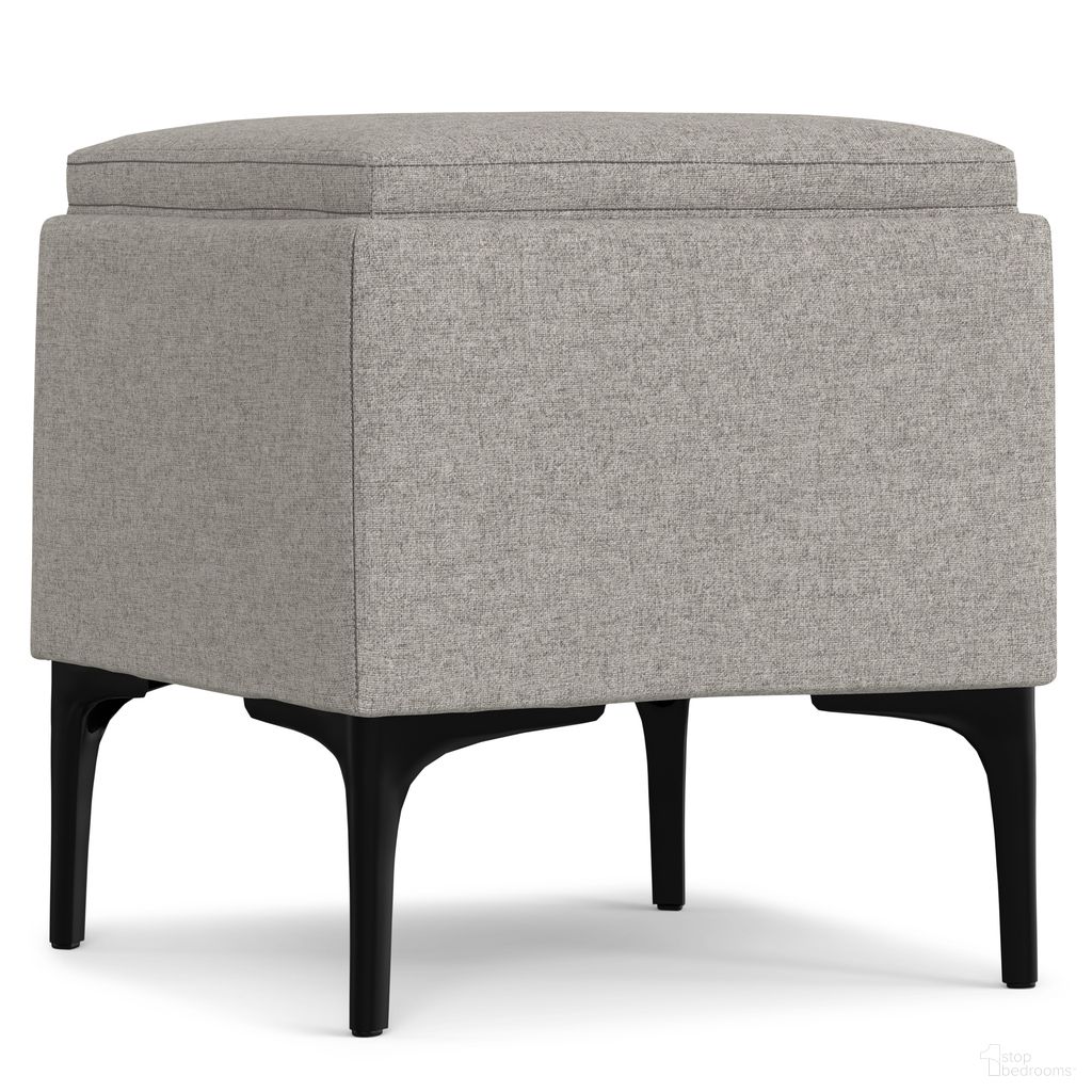 Natasha Polyester Linen Storage Ottoman with Tray In Cloud Grey