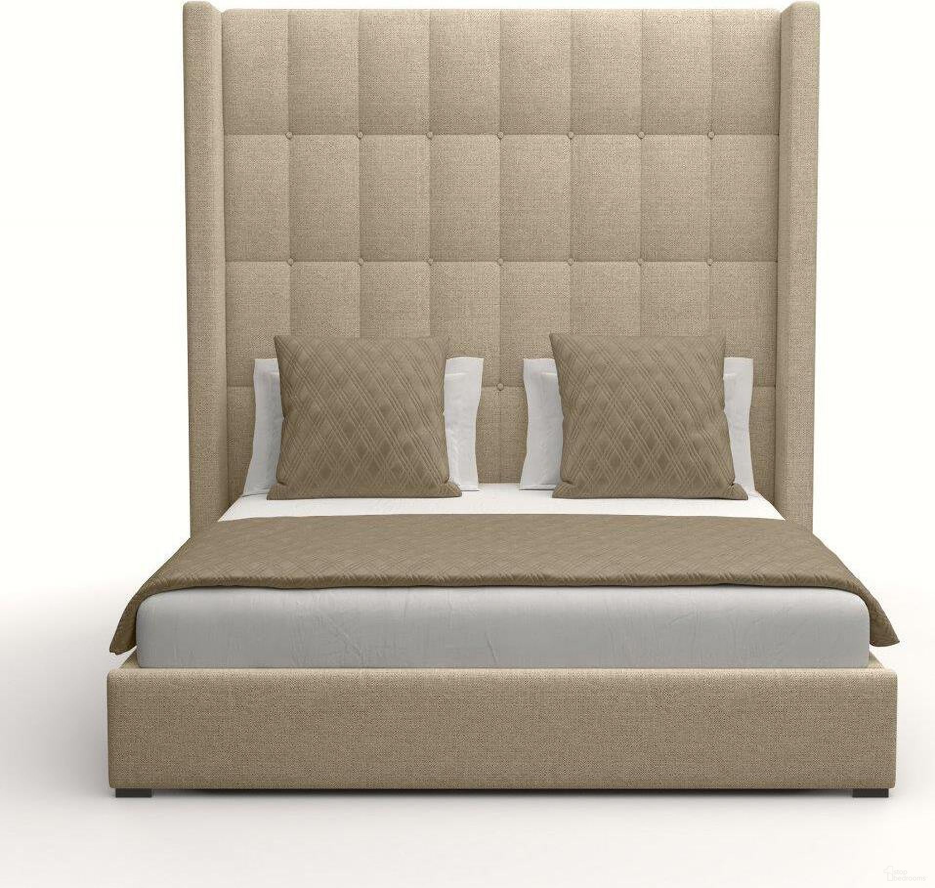 Nativa Interiors Aylet Box Tufted Upholstered High 87 Inch California King Flax Bed