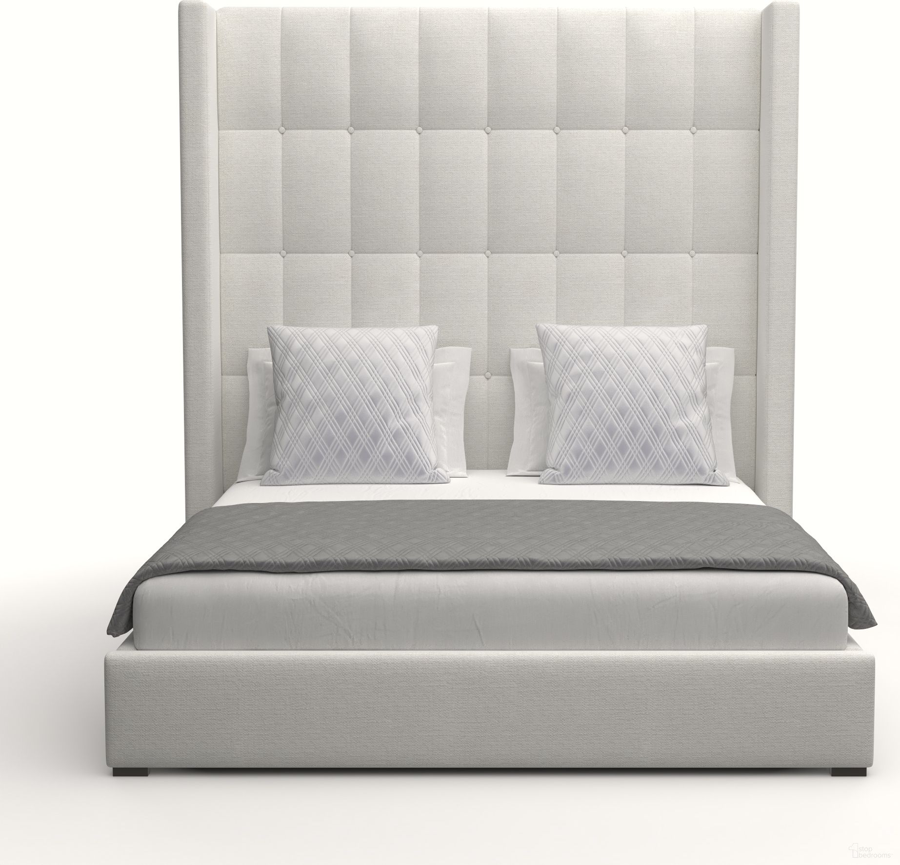 Nativa Interiors Aylet Box Tufted Upholstered High 87 Inch King Off White Bed
