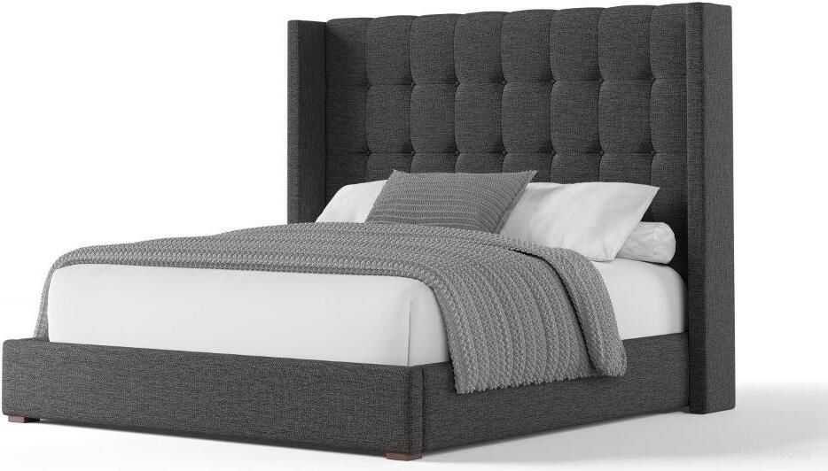 Nativa Interiors Aylet Box Tufted Upholstered Medium 67 Inch California King Charcoal Bed