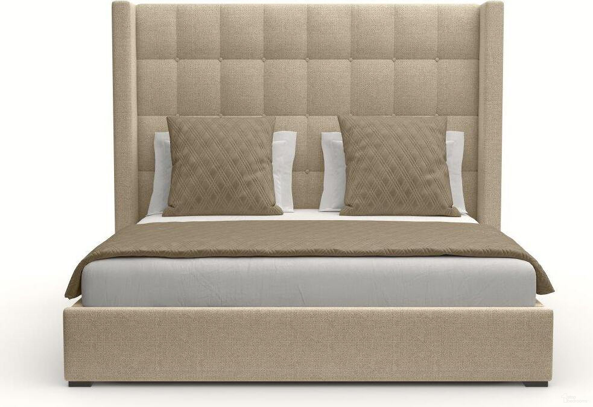 Nativa Interiors Aylet Box Tufted Upholstered Medium 67 Inch California King Flax Bed
