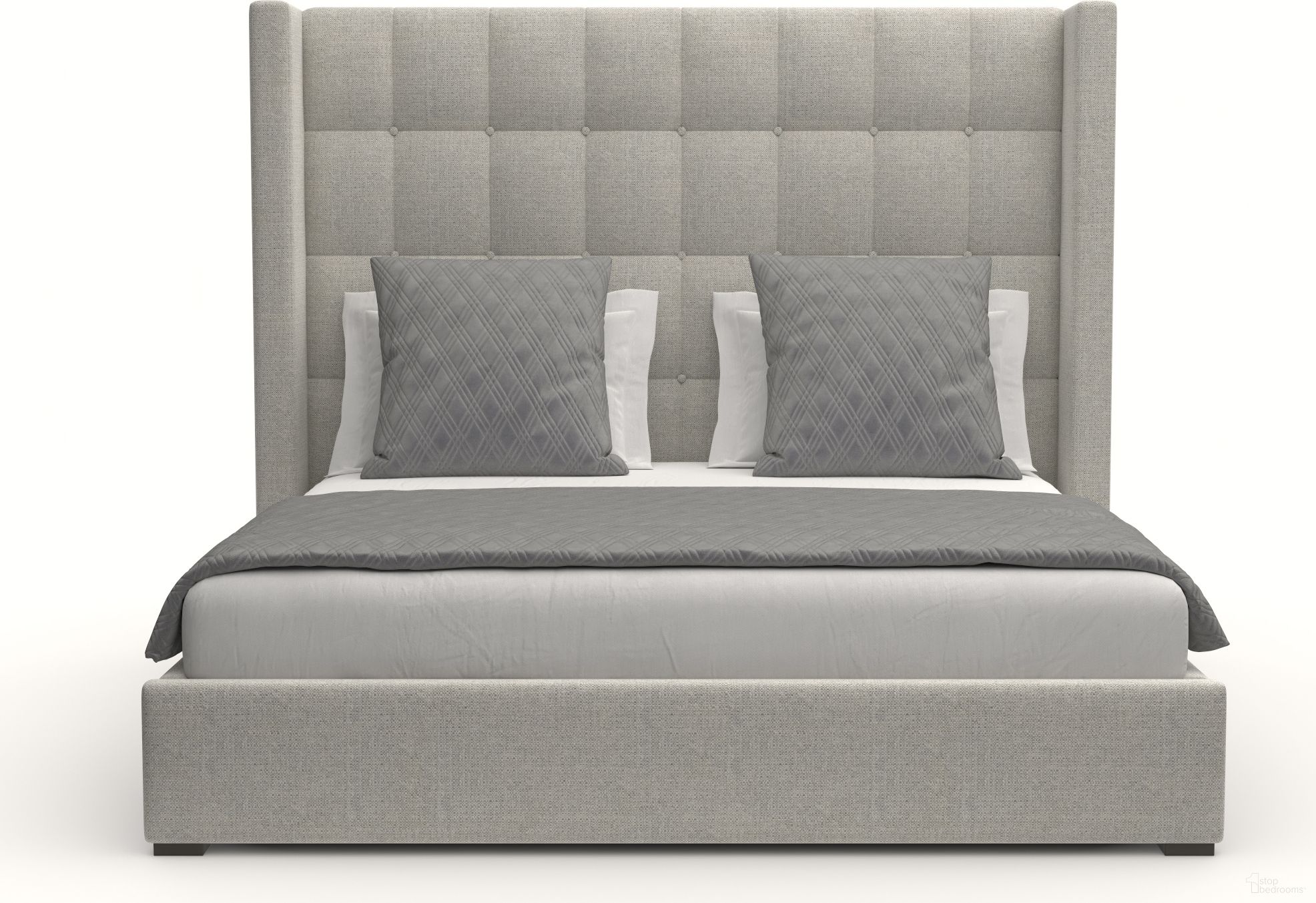 Nativa Interiors Aylet Box Tufted Upholstered Medium 67 Inch King Grey Bed