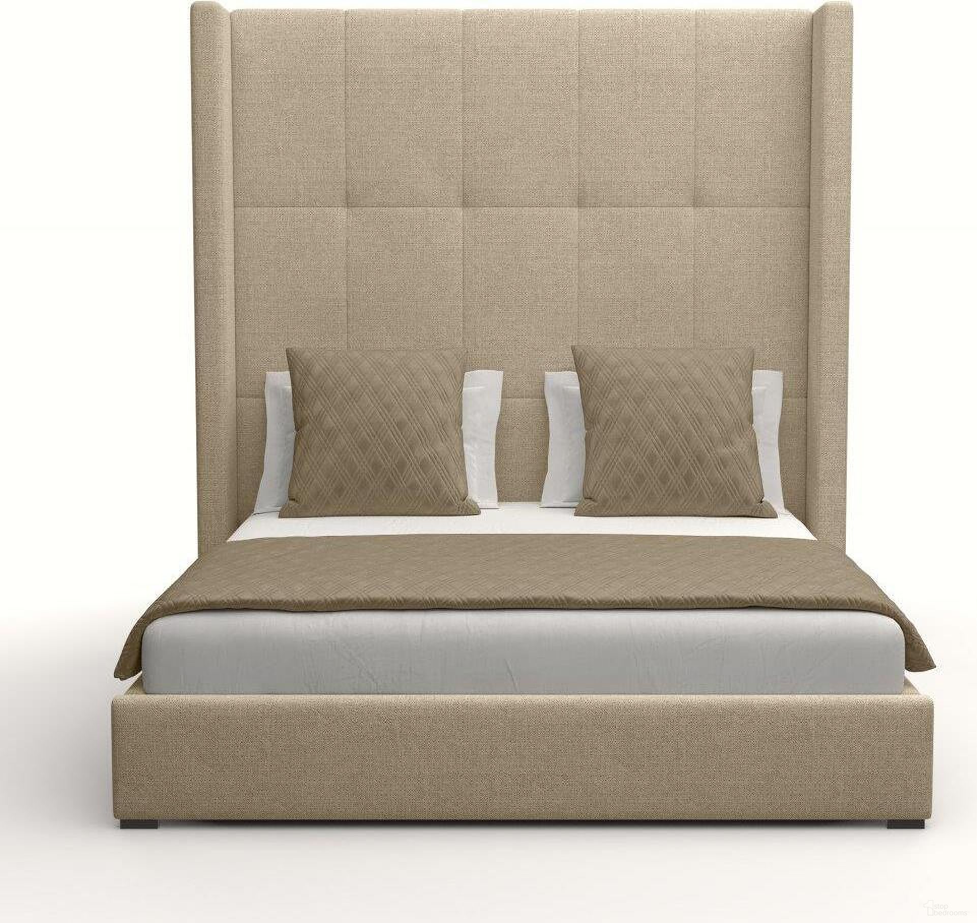Nativa Interiors Aylet Button Tufted Upholstered High 87 Inch King Flax Bed