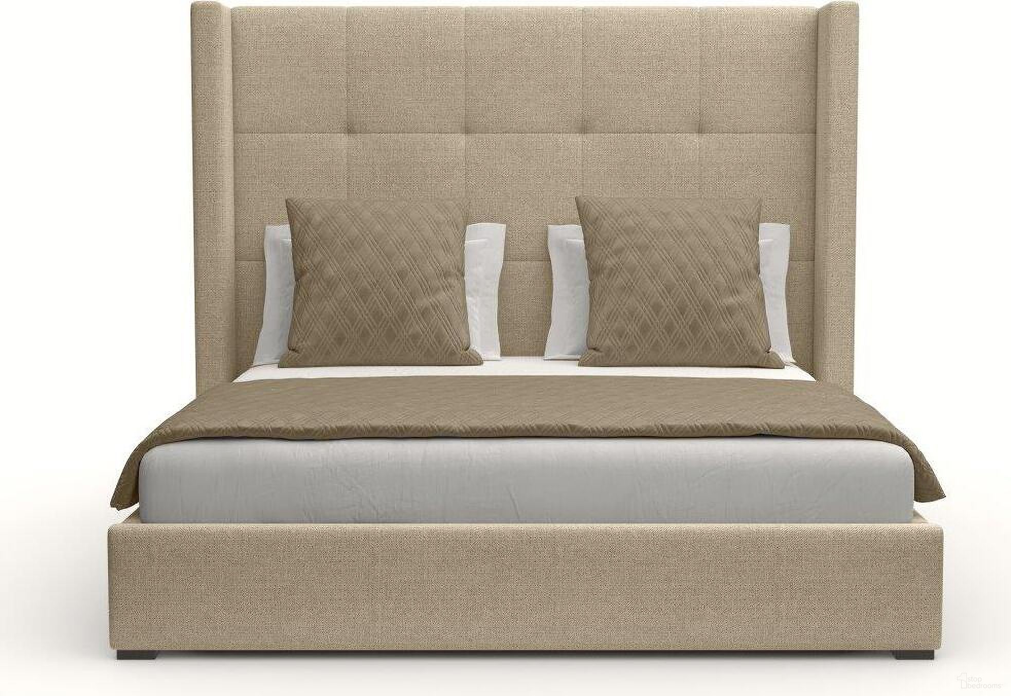 Nativa Interiors Aylet Button Tufted Upholstered Medium 67 Inch California King Flax Bed