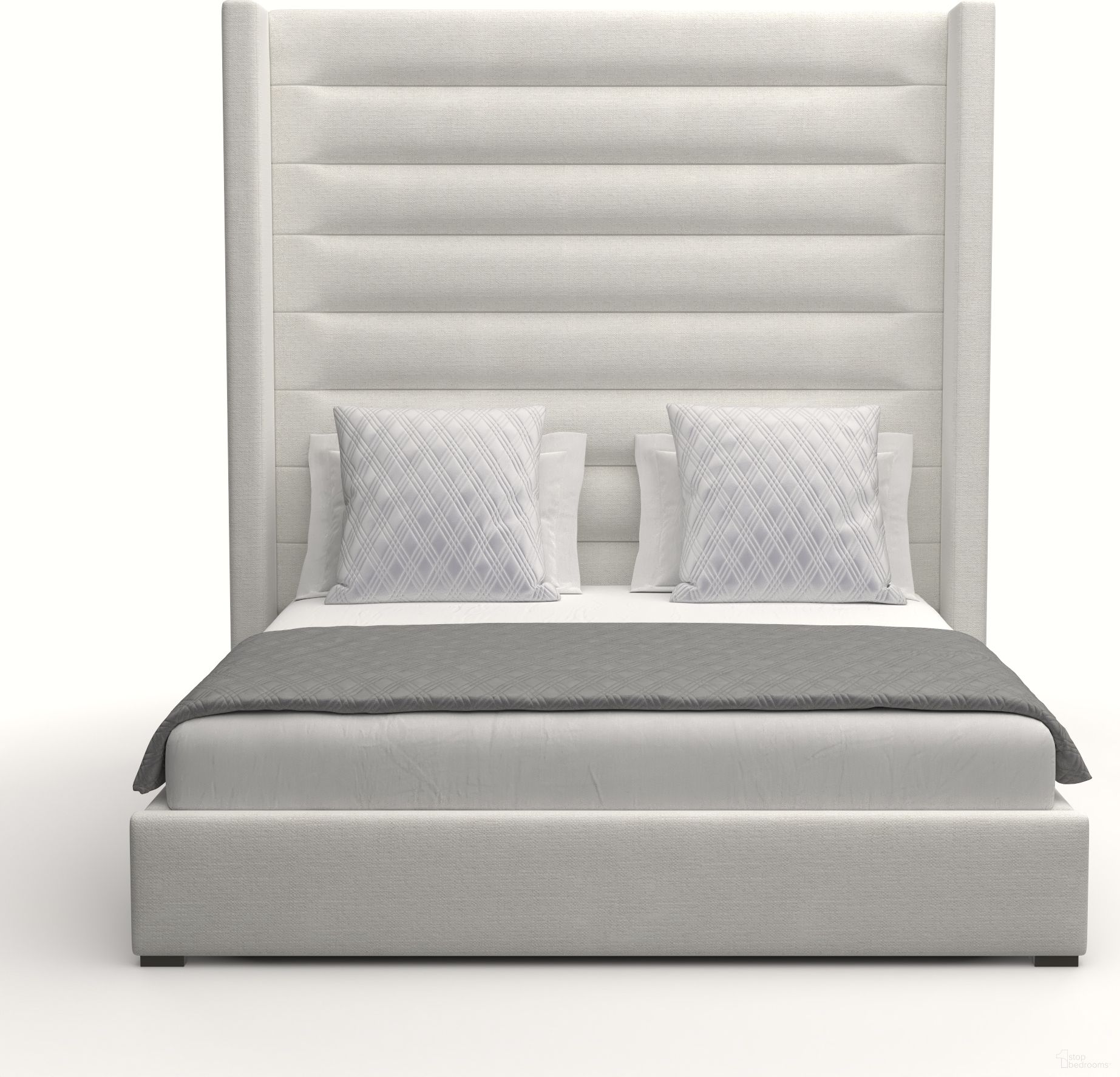 Nativa Interiors Aylet Horizontal Channel Tufted Upholstered High 87 Inch Queen Off White Bed