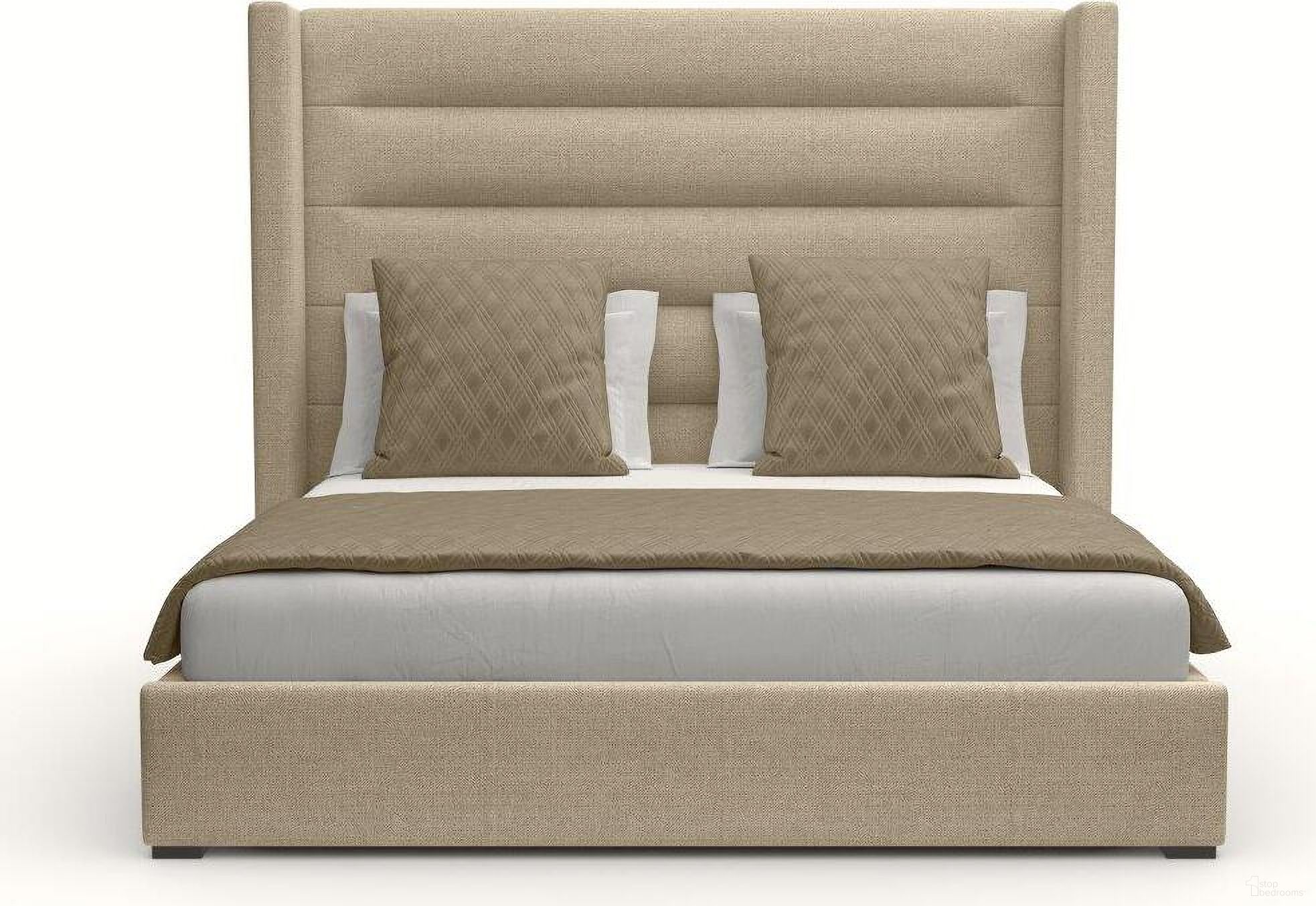 Nativa Interiors Aylet Horizontal Channel Tufted Upholstered Medium 67 Inch California King Flax Bed