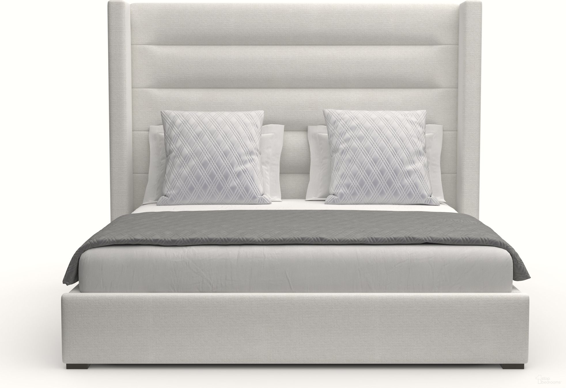 Nativa Interiors Aylet Horizontal Channel Tufted Upholstered Medium 67 Inch King Off White Bed