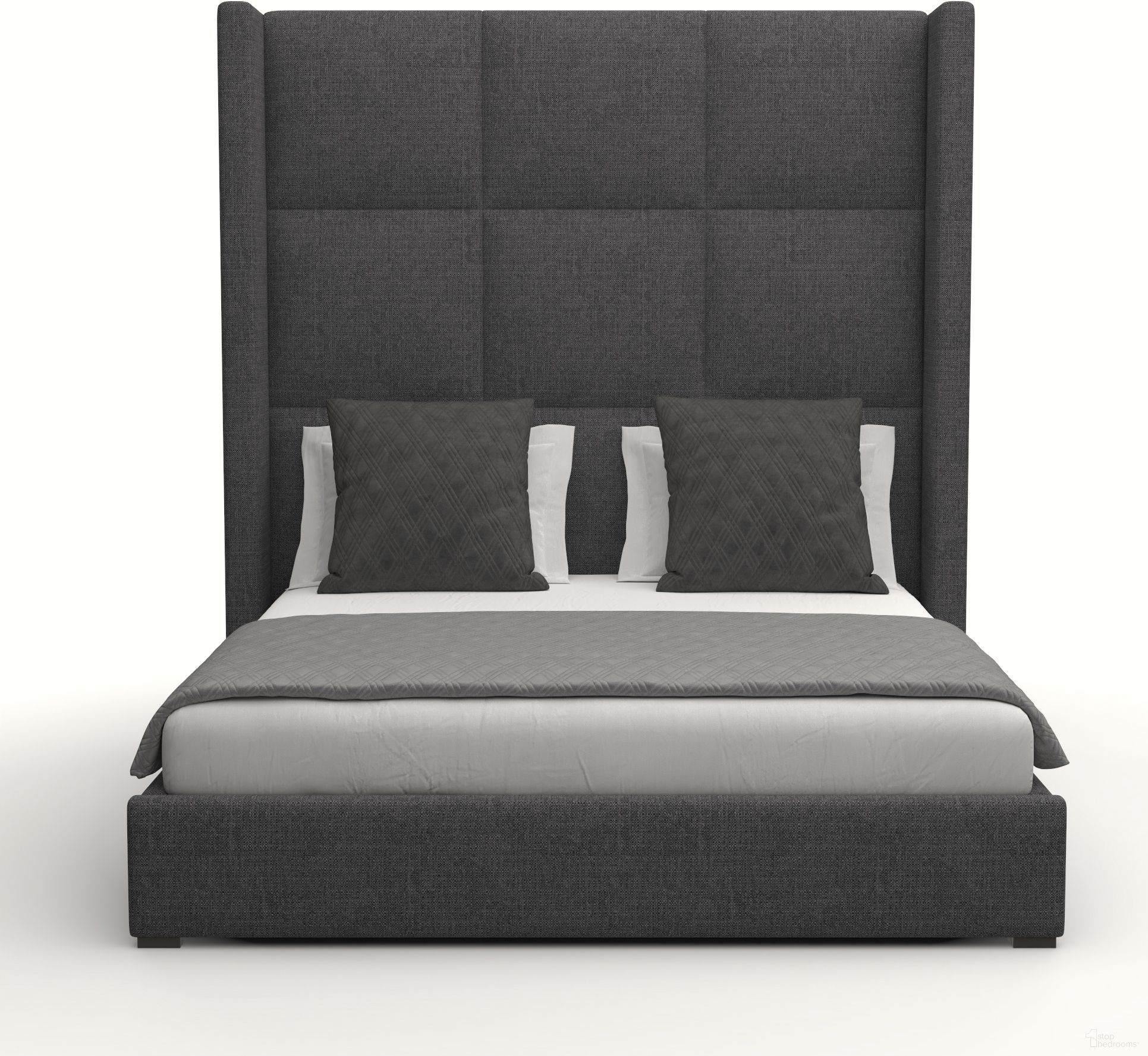 The appearance of Nativa Interiors Aylet Square Tufted Upholstered High 87 Inch King Charcoal Bed designed by Nativa Interiors in the modern / contemporary interior design. This charcoal piece of furniture was selected by 1StopBedrooms from Aylet Collection to add a touch of cosiness and style into your home. Sku: BED-AYLET-SQ-HI-KN-PF-CHARCOAL. Bed Type: Panel Bed. Bed Size: King. Material: Plywood.