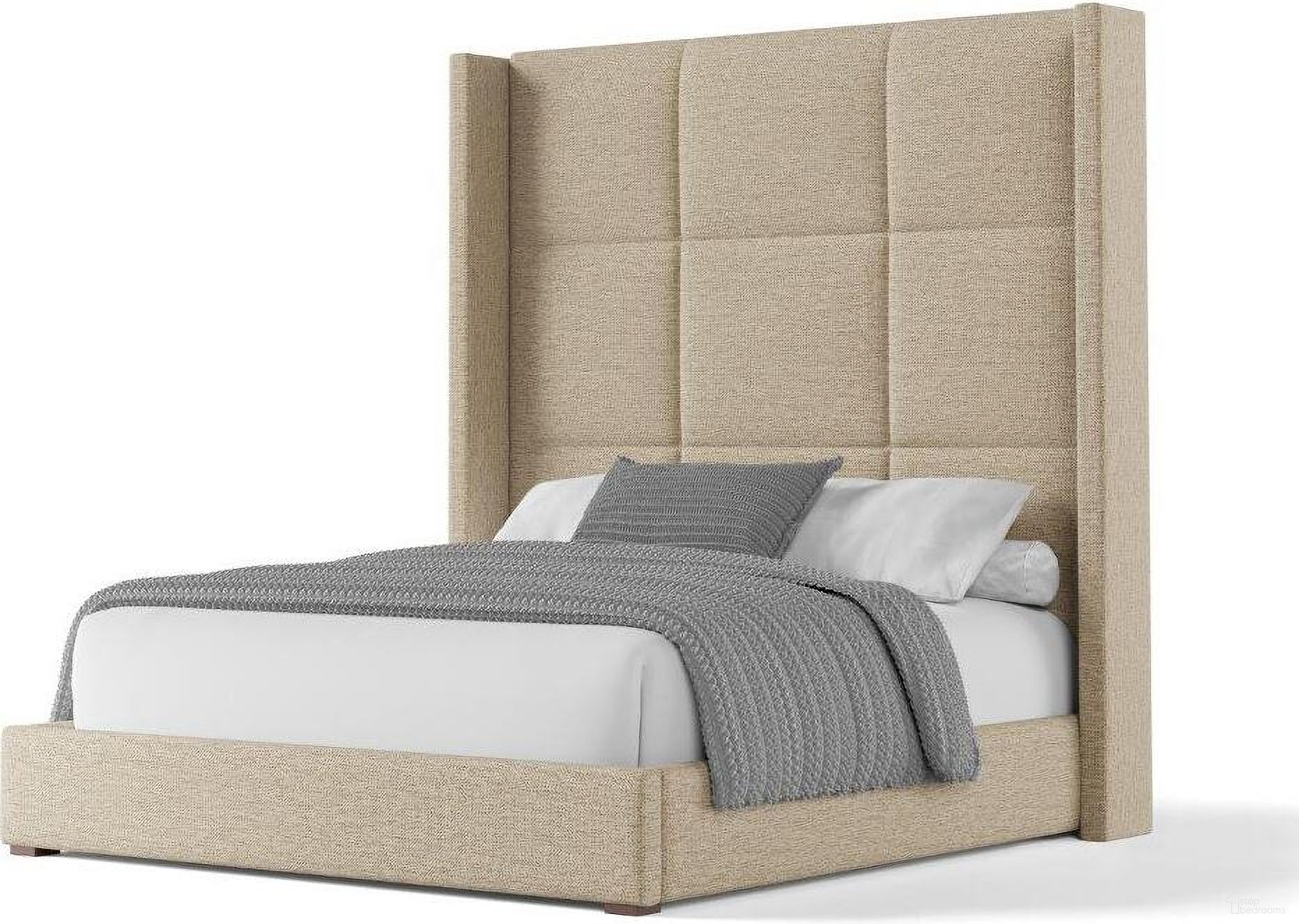 Nativa Interiors Aylet Square Tufted Upholstered High 87 Inch King Flax Bed