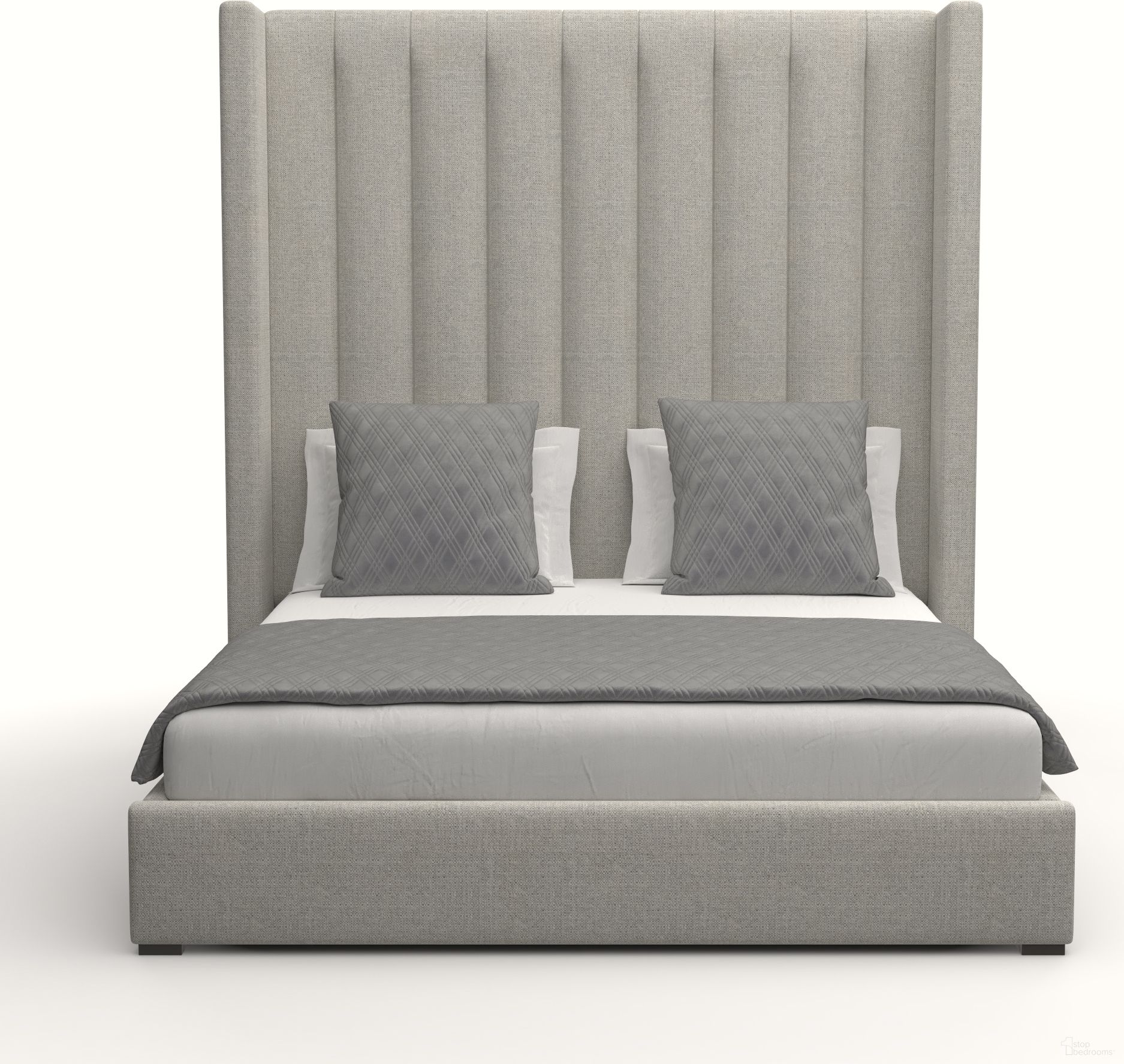 Nativa Interiors Aylet Vertical Channel Tufted Upholstered High 87 Inch King Grey Bed