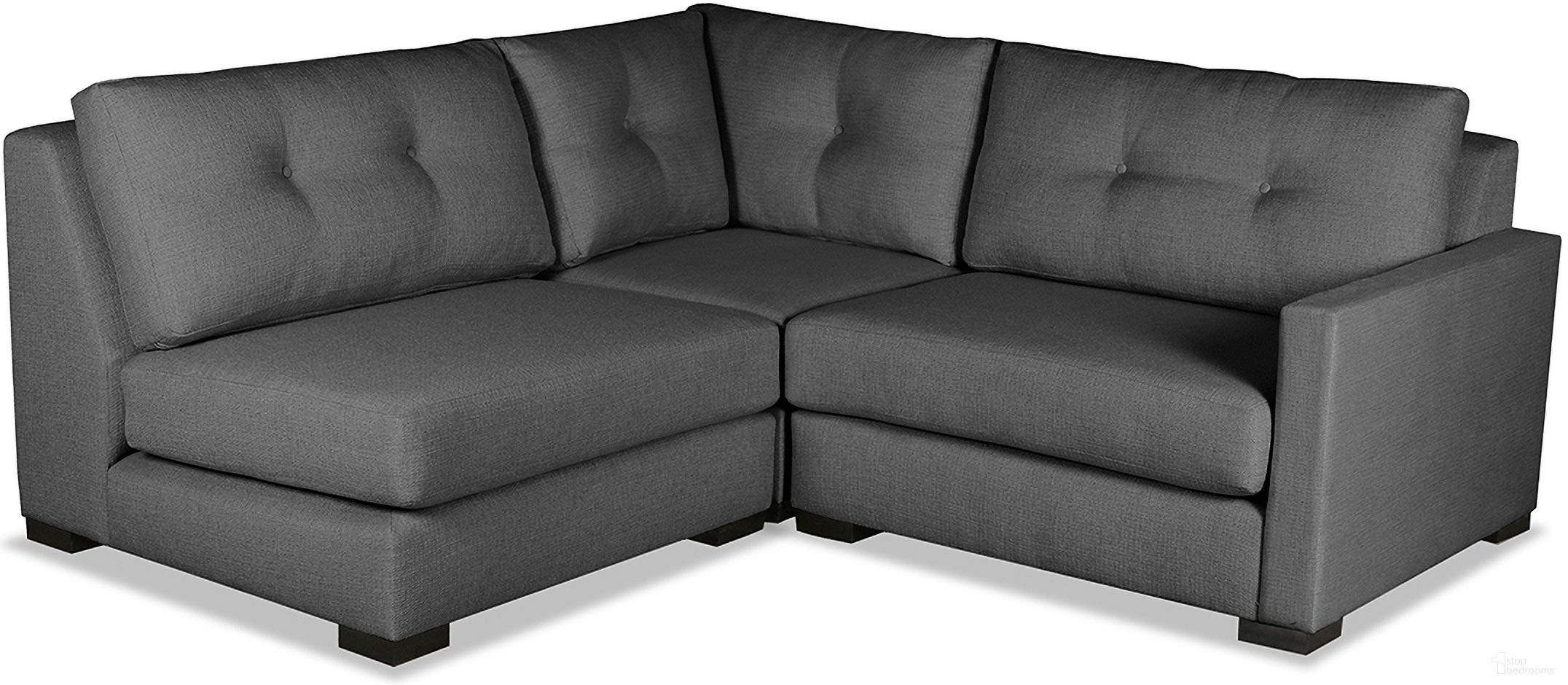 Nativa Interiors Chester Buttoned Deep Plush 3 Pieces Modular Sectional Mini In Charcoal SEC-CHST-BTN-DP-AR4-3PC-CHARCOAL