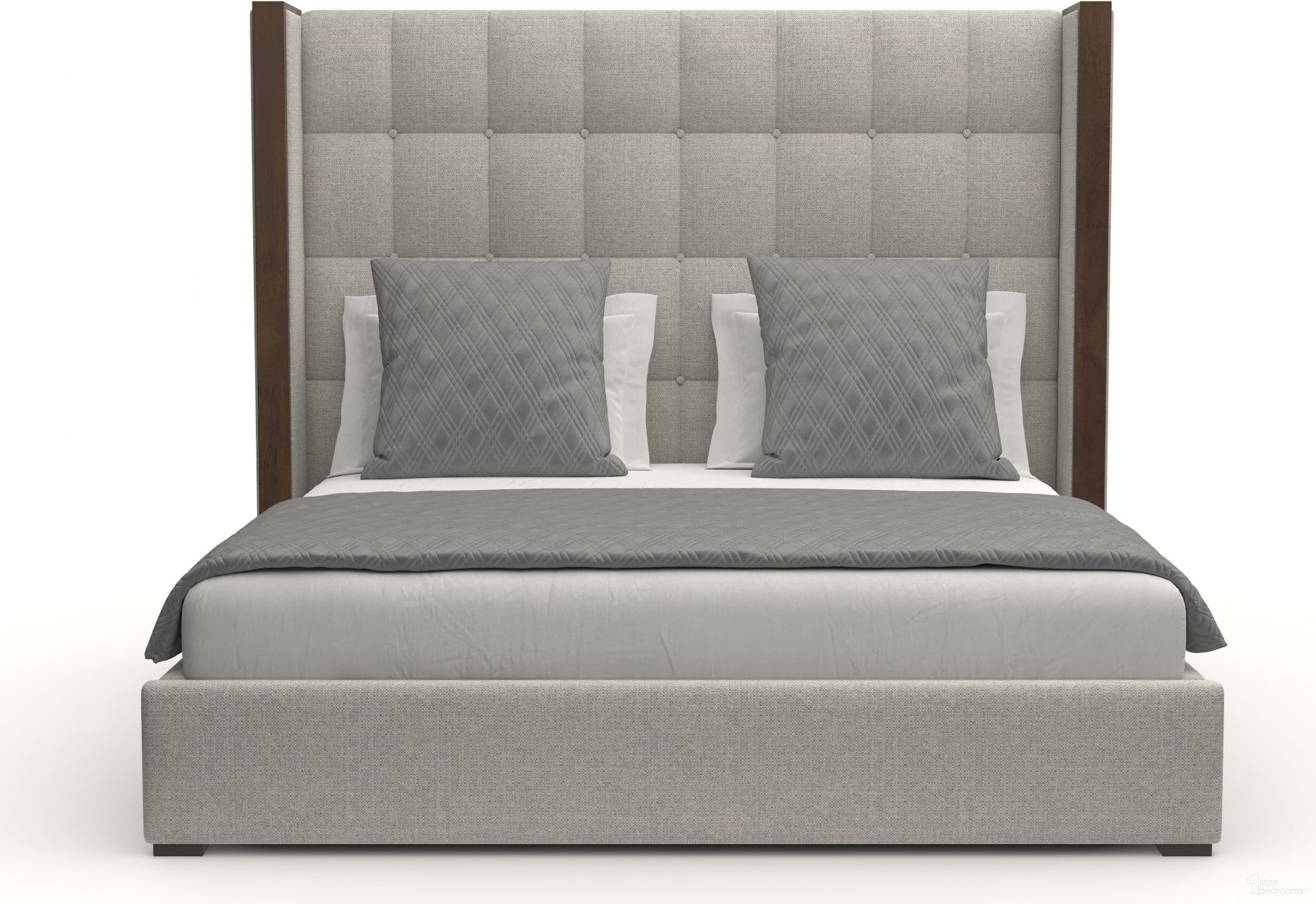 Nativa Interiors Irenne Box Tufted Upholstered Medium 67 Inch California King Grey Bed