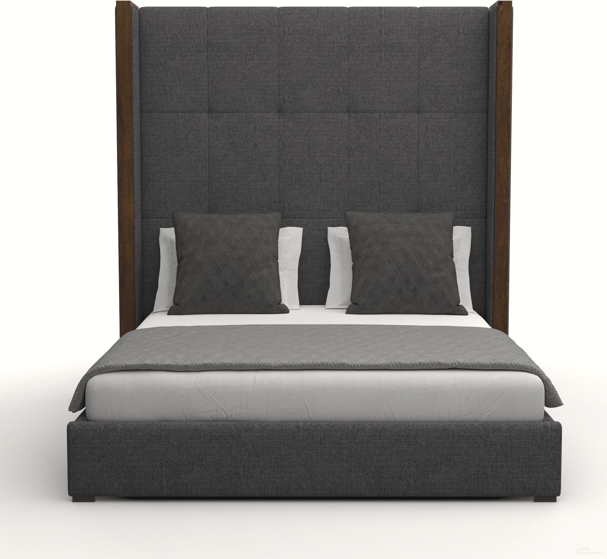 Nativa Interiors Irenne Button Tufted Upholstered High 87 Inch King Charcoal Bed