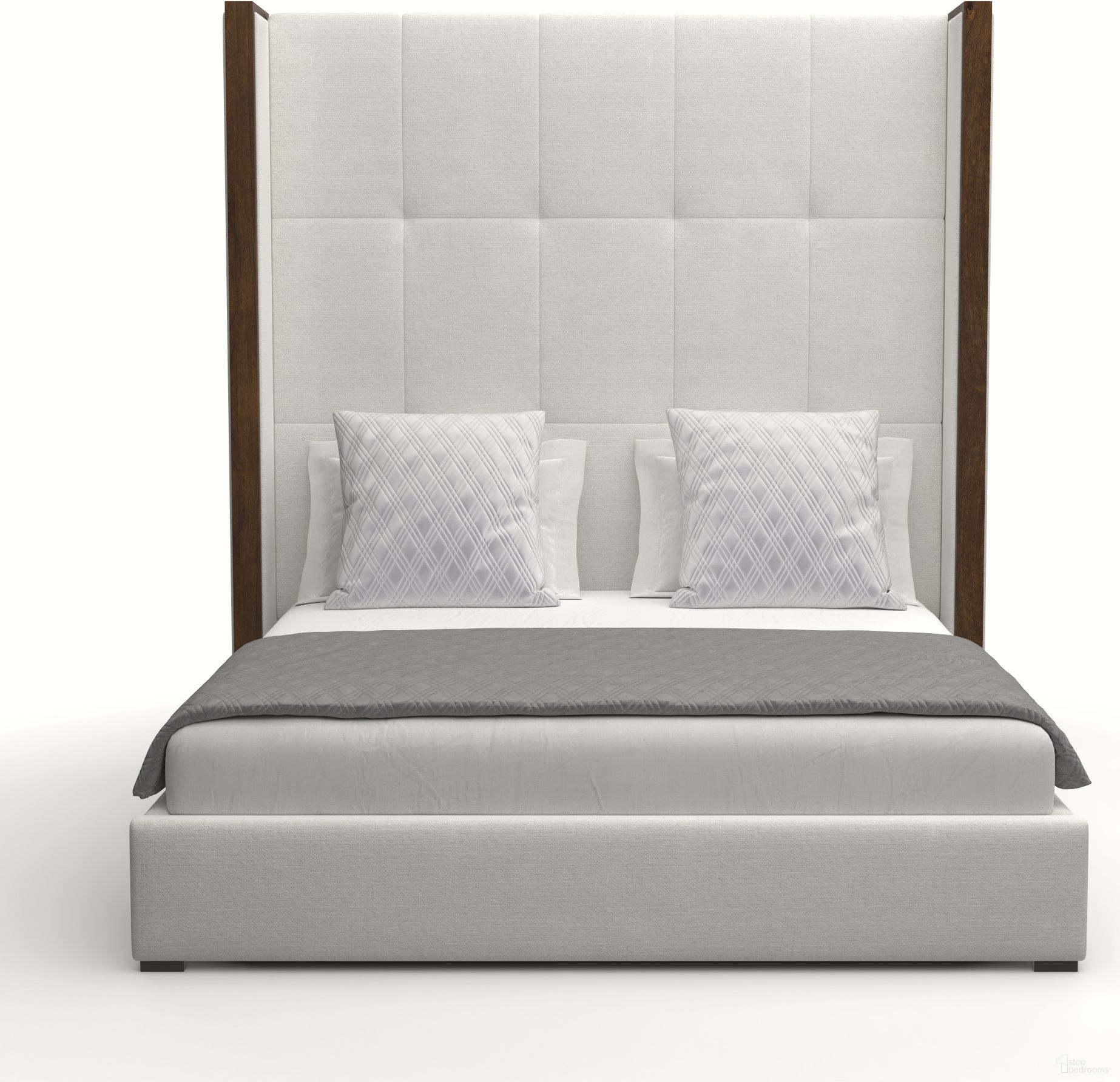 Nativa Interiors Irenne Button Tufted Upholstered High 87 Inch King Off White Bed